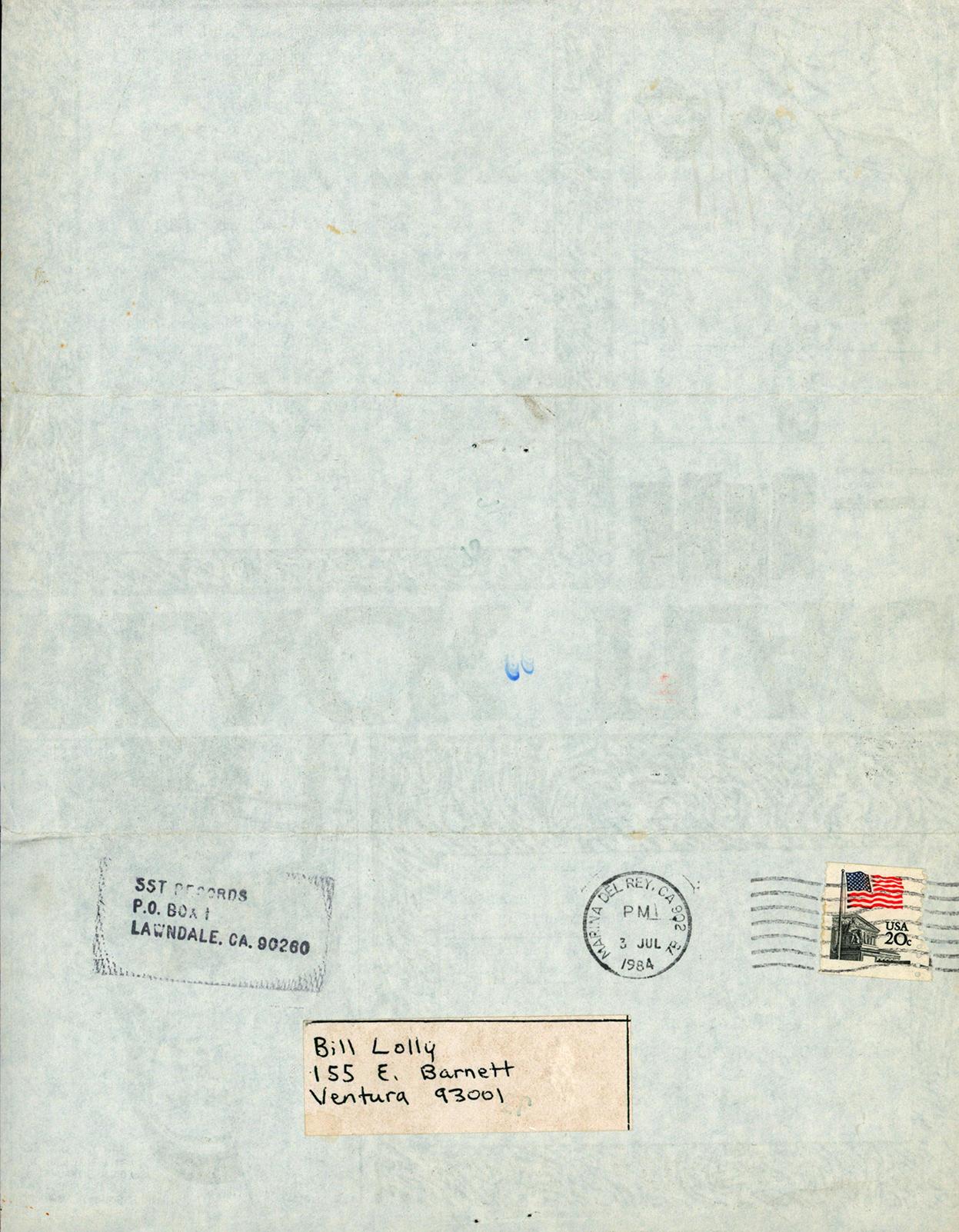 Raymond Pettibon Black Flag Punk flyer (Post Marked 1984) For Sale 1