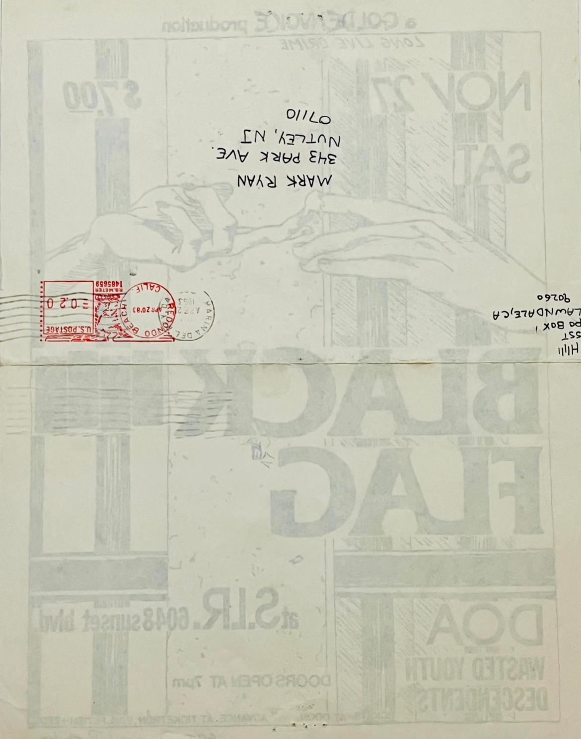 Raymond Pettibon illustrated Punk Flyer (postmarked Raymond Pettibon Black Flag) For Sale 3