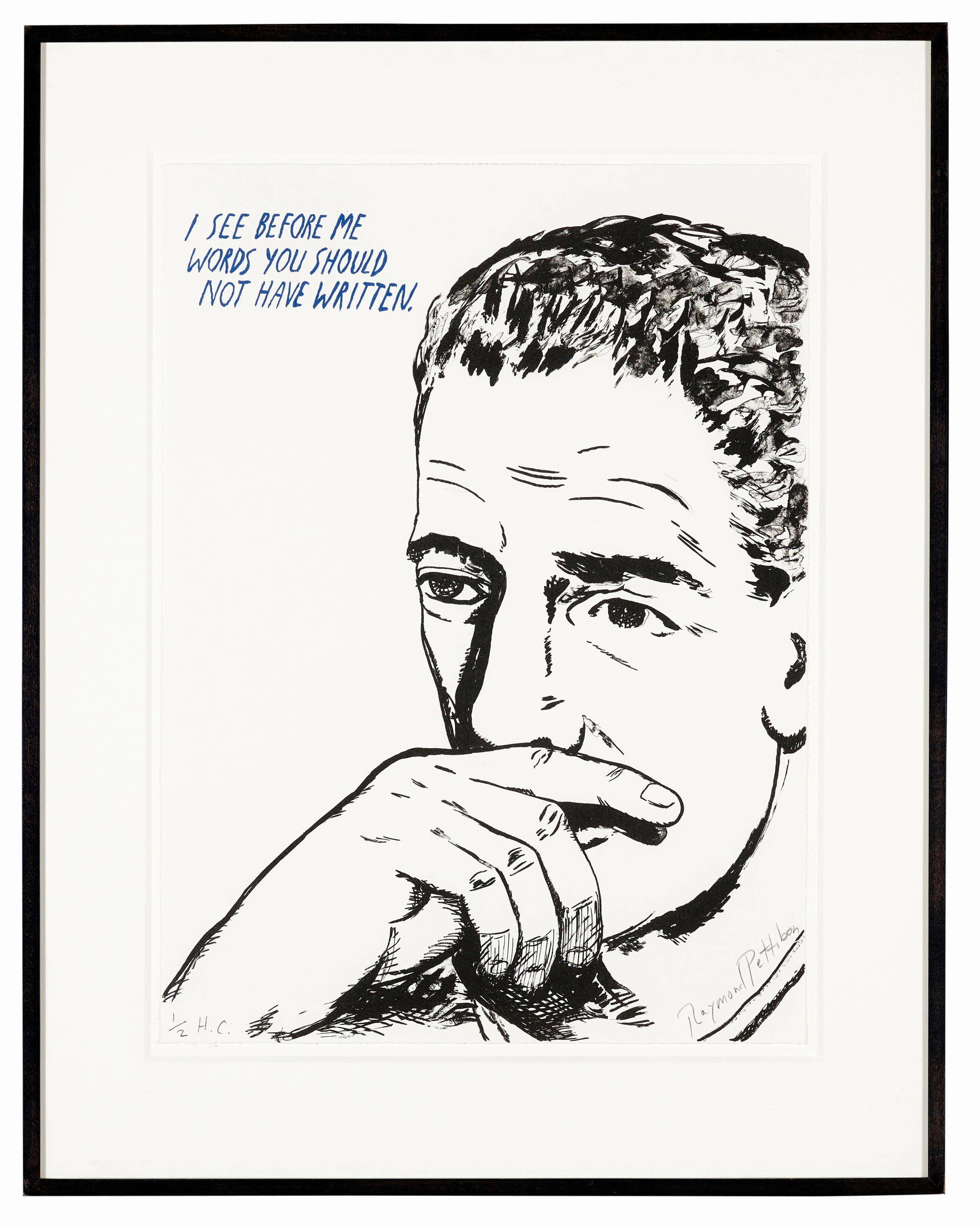 Signed Raymond Pettibon Lithograph 2002 (Raymond Pettibon untitled, 'I see before me...'):
Published by Pettibon's longtime gallerist Brooke Alexander in 2002 with imagery originating as part of Pettibon's Plots on Loan publication (2000). A