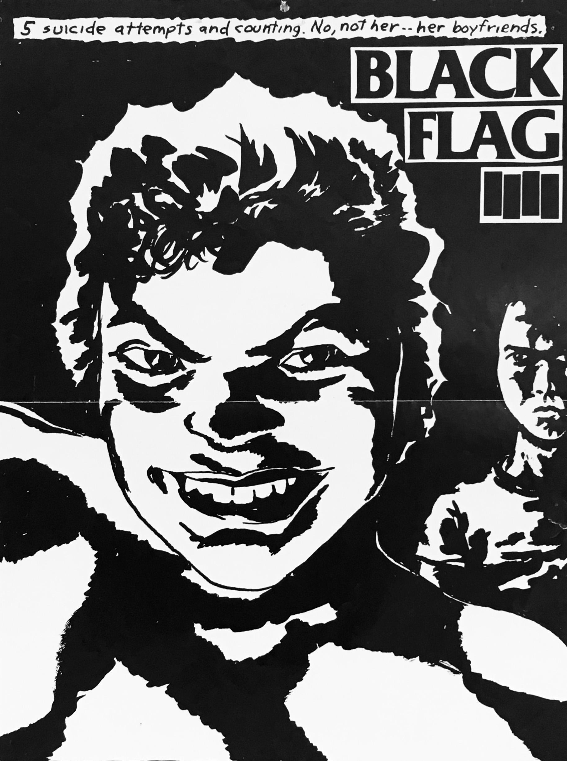 Raymond Pettibon Black Flag poster circa 1983:

Flea, the Red Hot Chili Peppers bassist once said of Pettibon's Black Flag illustrations and iconic logo: 