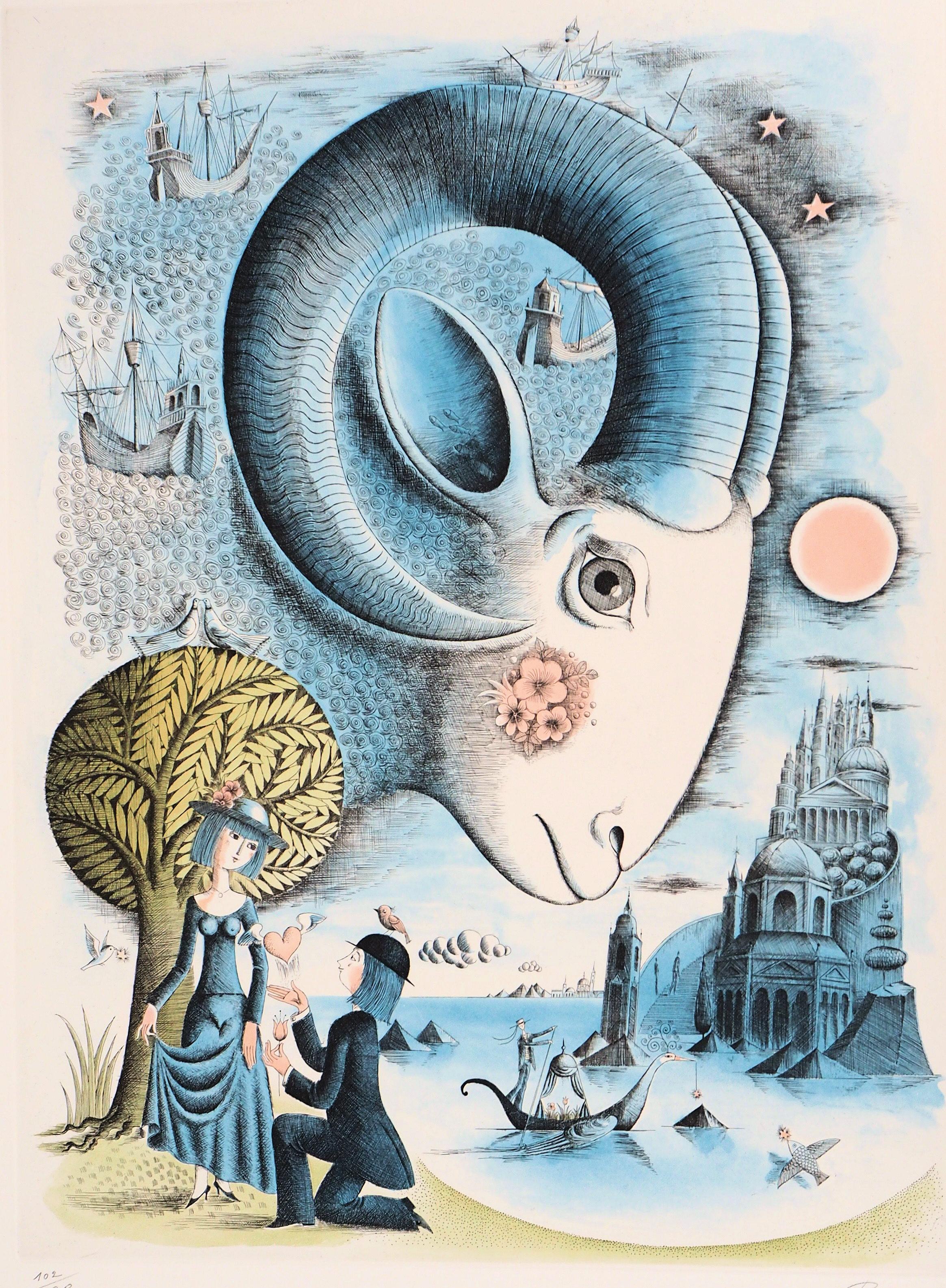 Astrology, the Zodiac : Aries - Original Etching Handsigned, 1979 - Modern Print by Raymond Peynet