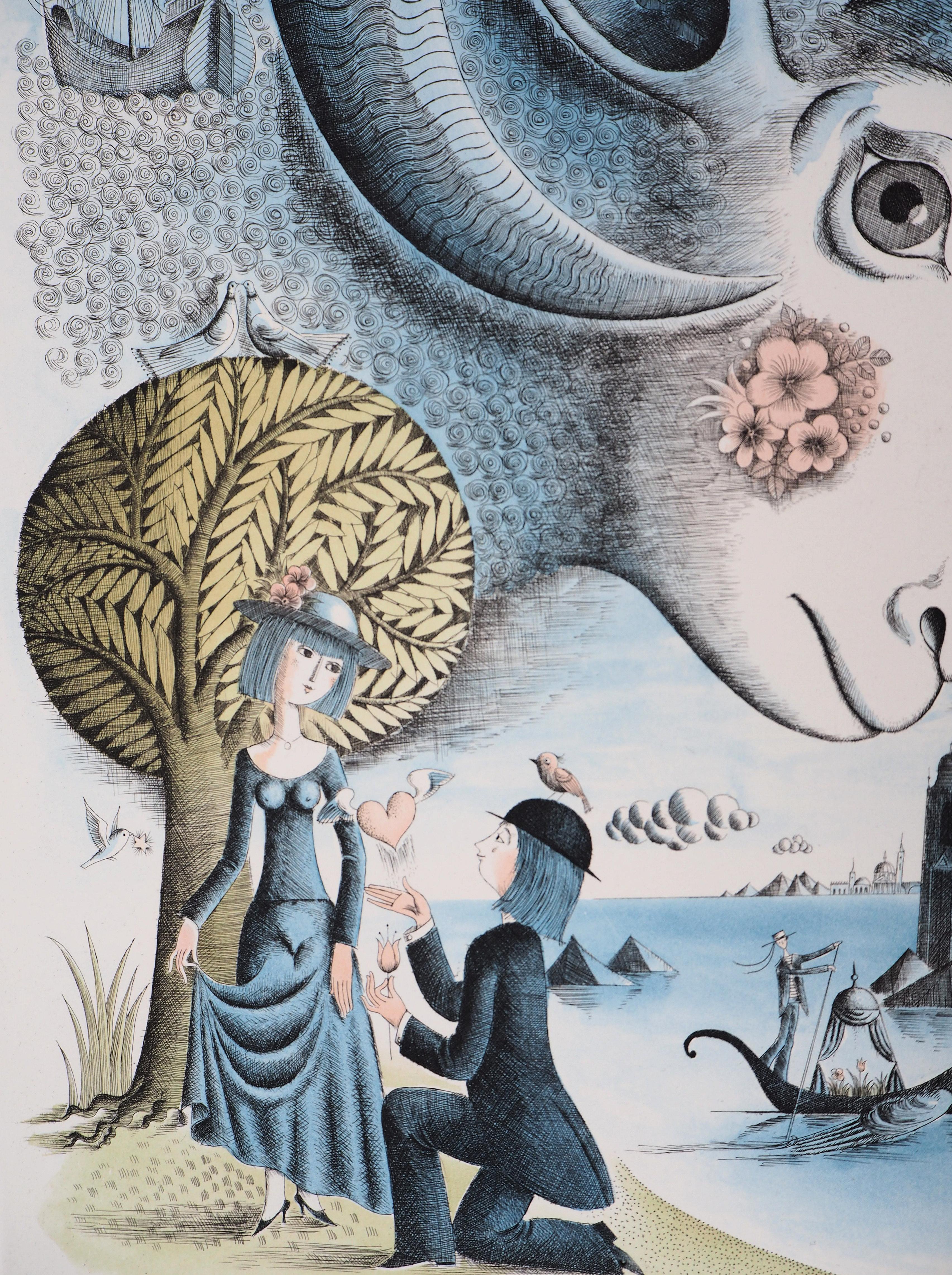 Astrology, the Zodiac : Aries - Original Etching Handsigned, 1979 - Gray Figurative Print by Raymond Peynet