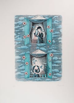 Vintage Astrology - Zodiac : Aquarius - Original Etching Handsigned, 1979