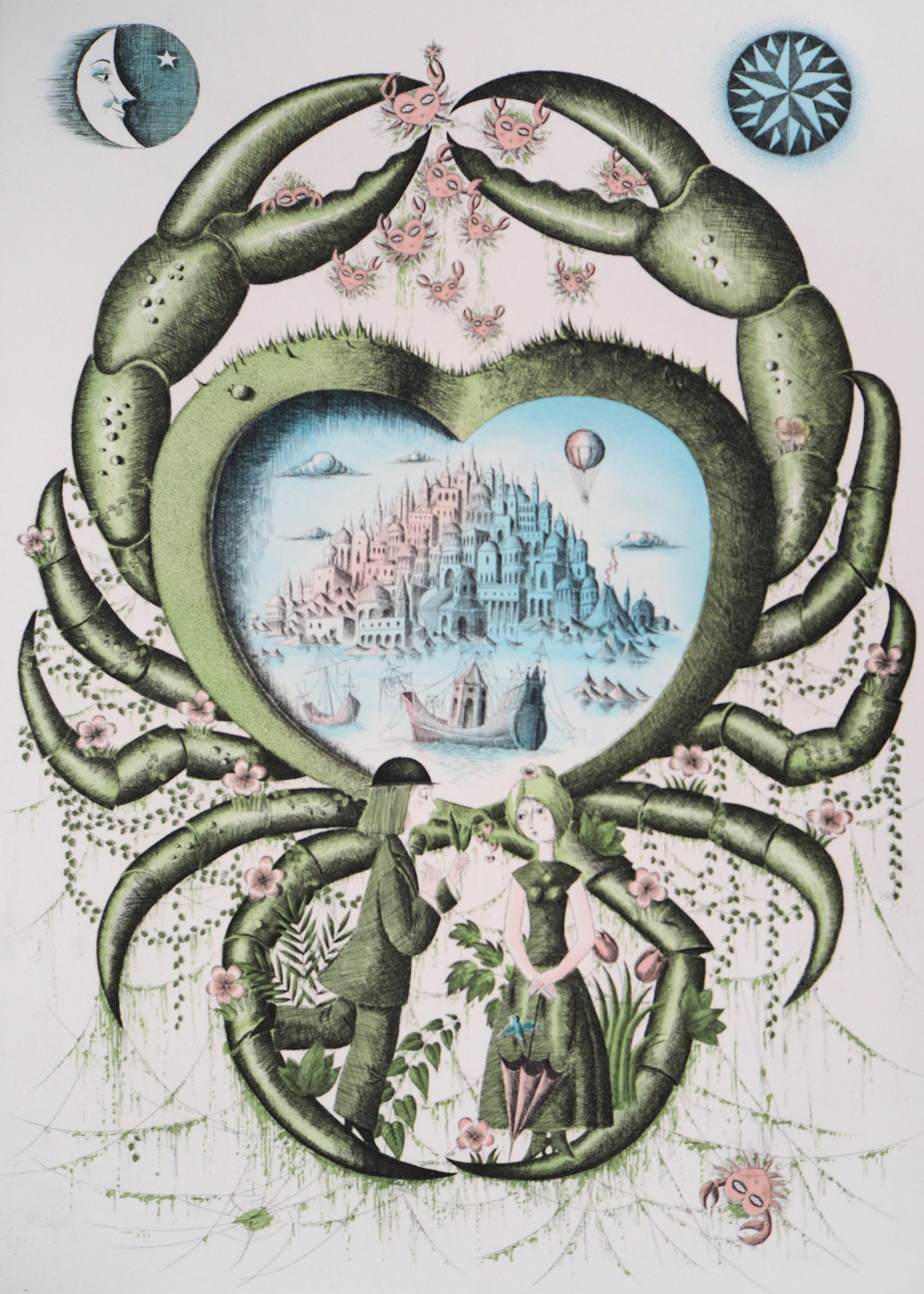 Astrology - Zodiac : Cancer - Original Etching Handsigned, 1979 - Modern Print by Raymond Peynet