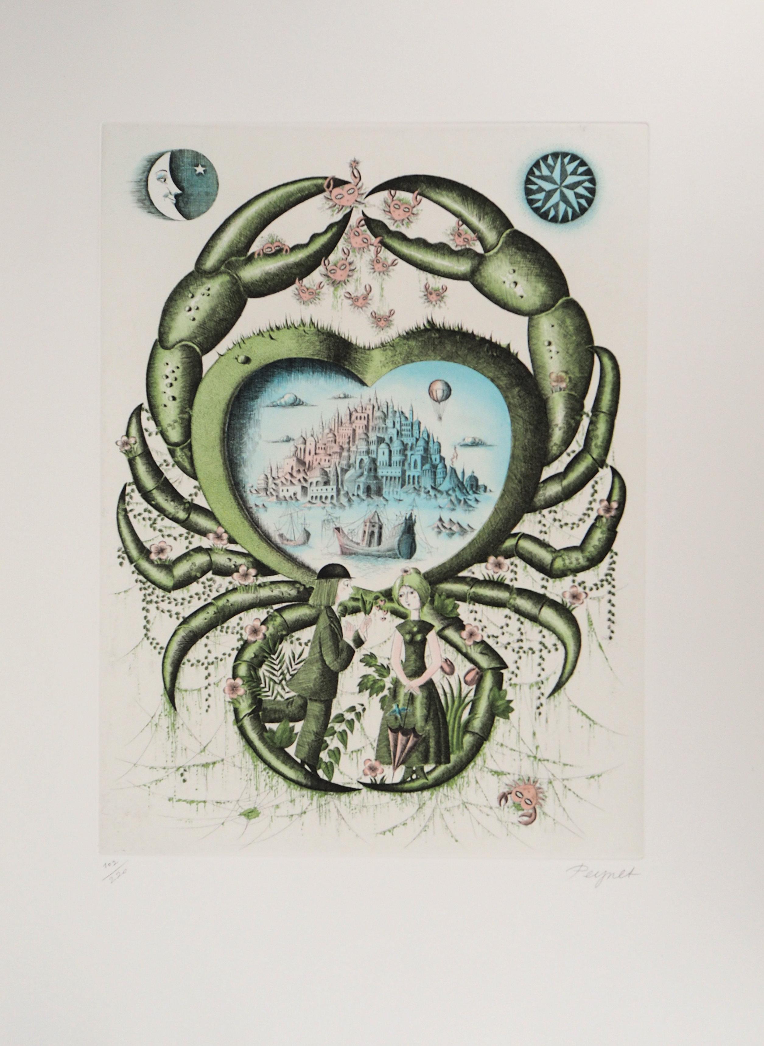 Raymond Peynet Figurative Print - Astrology - Zodiac : Cancer - Original Etching Handsigned, 1979
