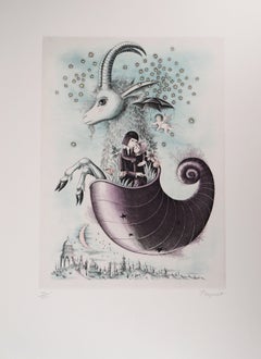 Vintage Astrology - Zodiac : Capricorn - Original Etching Handsigned, 1979