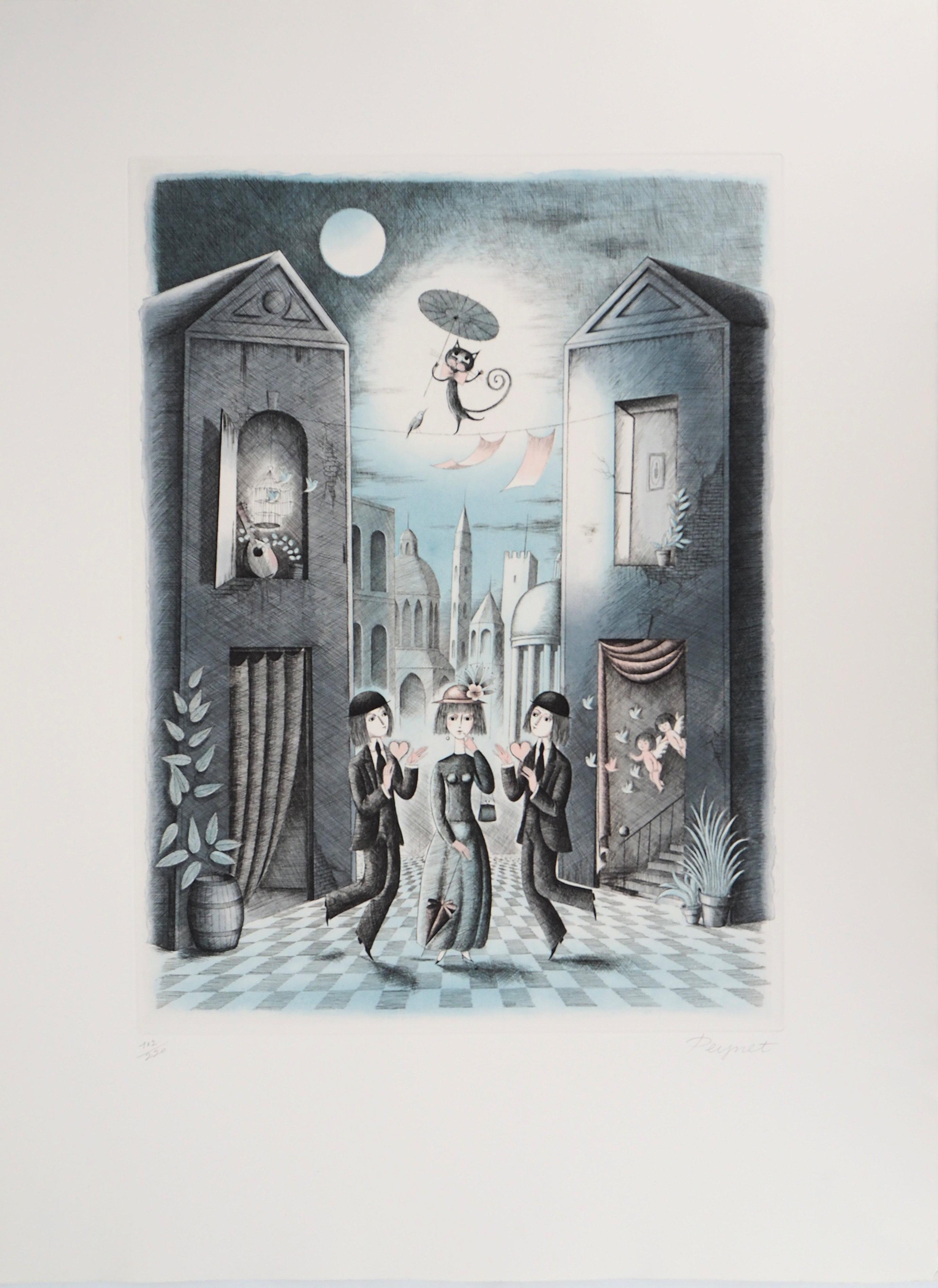 Raymond Peynet Figurative Print - Astrology - Zodiac : Gemini (The Twins) - Original Etching Handsigned, 1979