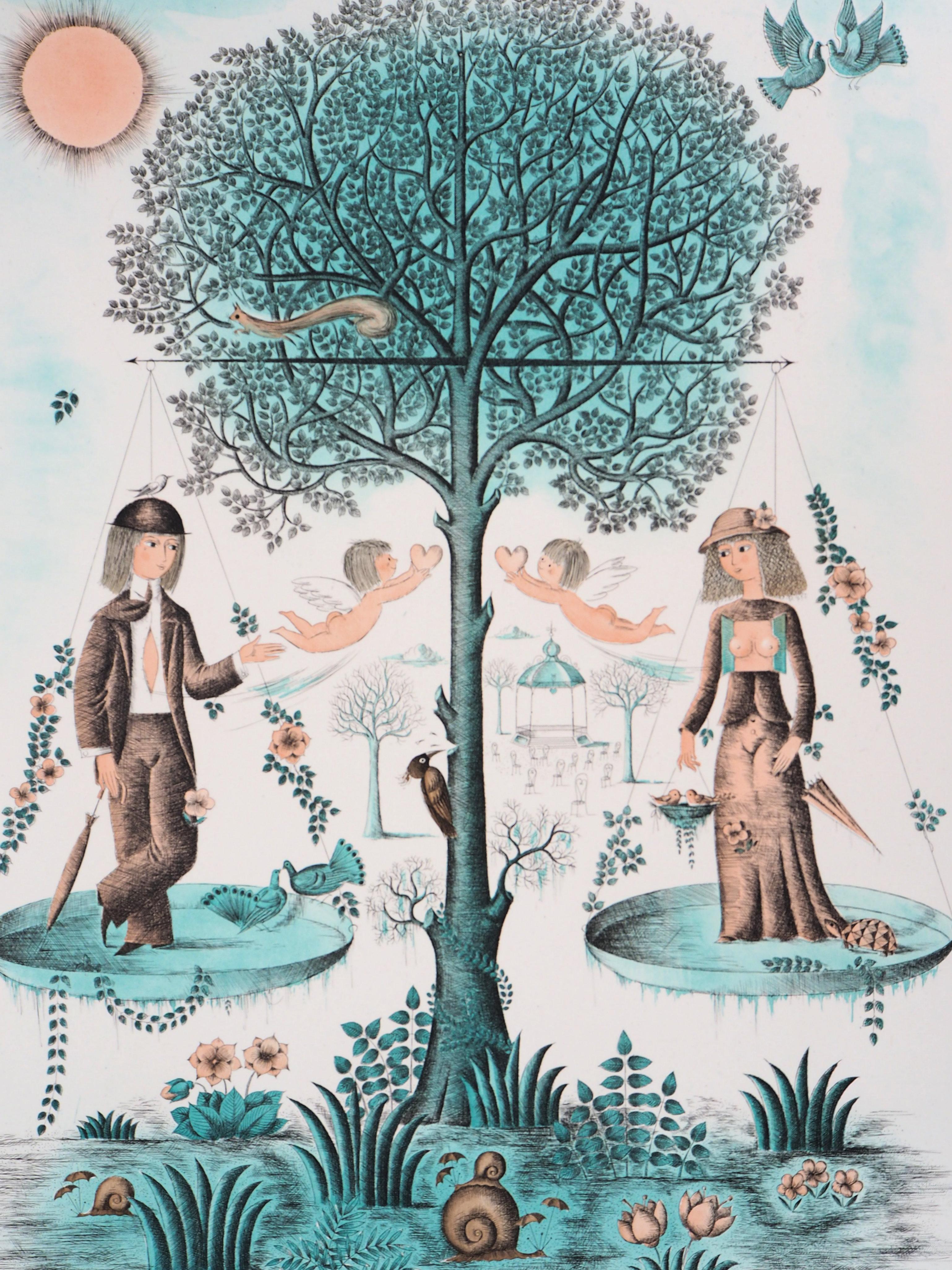 Astrology - Zodiac : Libra - Original Etching, Handsigned 1979 - Modern Print by Raymond Peynet