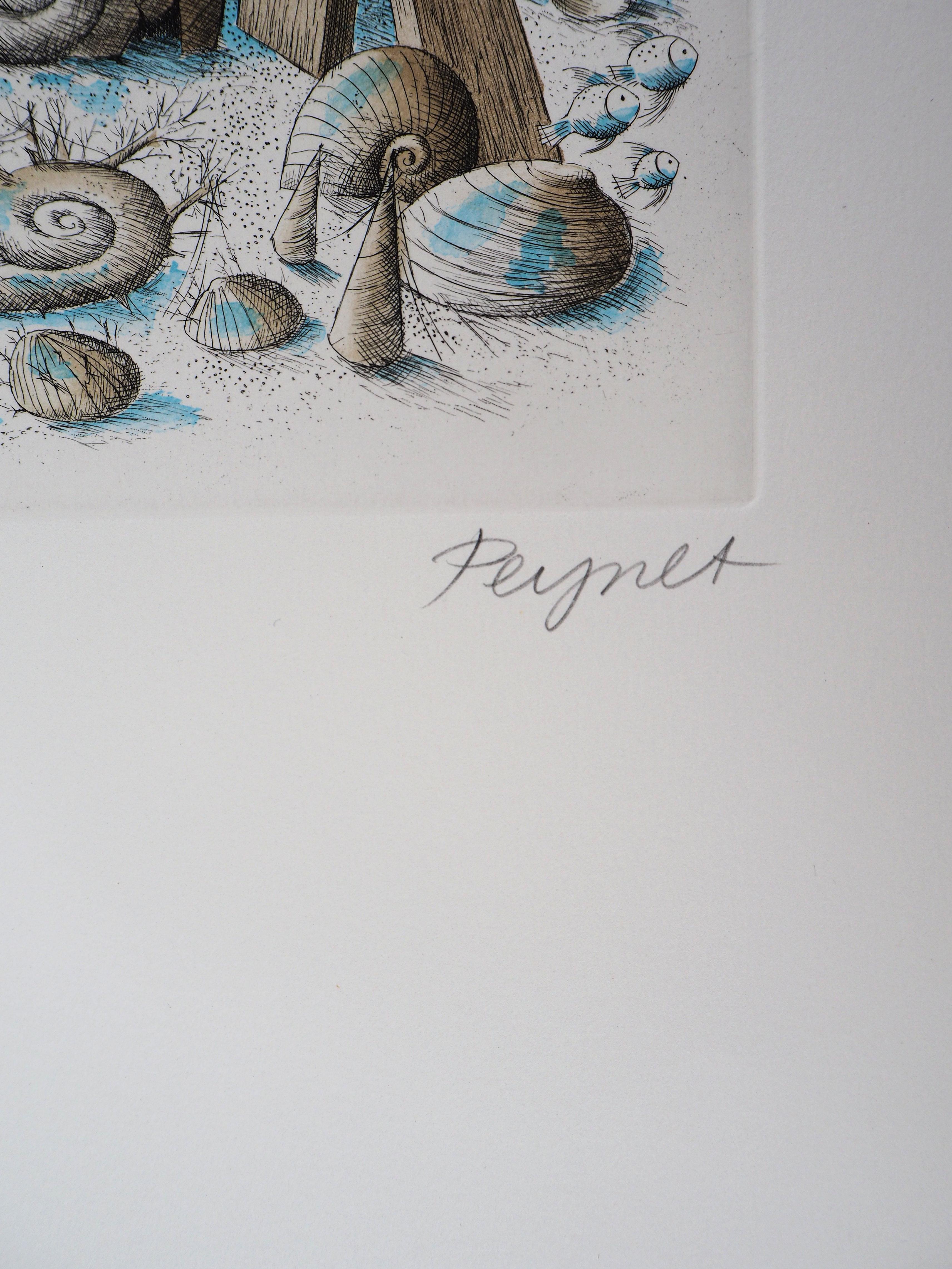 Astrología - Zodíaco : Piscis (Pez) - Grabado original firmado a mano, 1979 - Print de Raymond Peynet