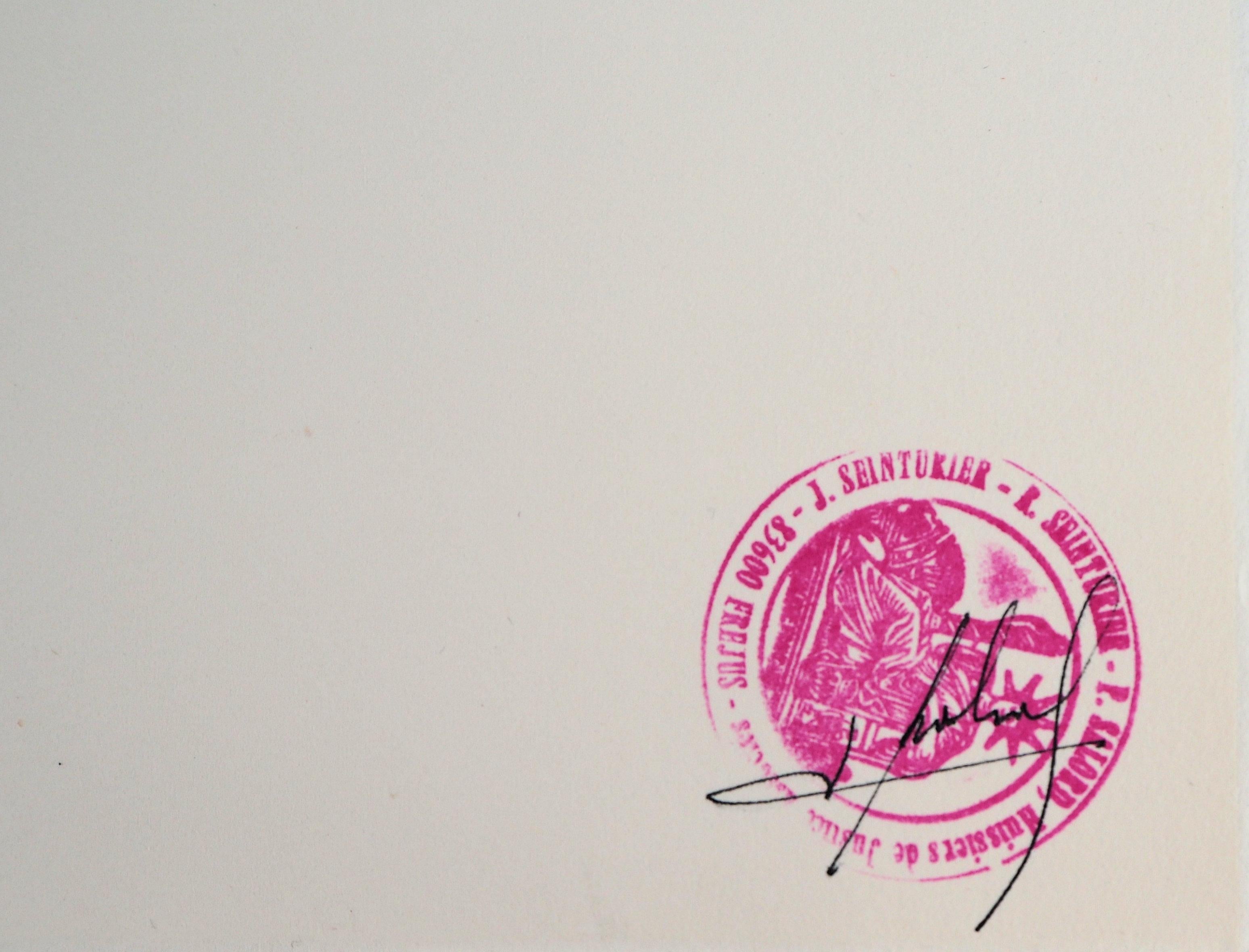 Astrología - Zodíaco : Piscis (Pez) - Grabado original firmado a mano, 1979 en venta 2