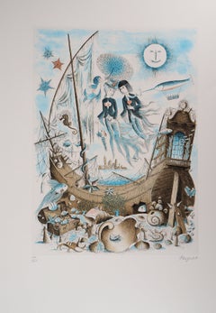 Vintage Astrology - Zodiac : Pisces (Fish) - Original Etching Handsigned, 1979