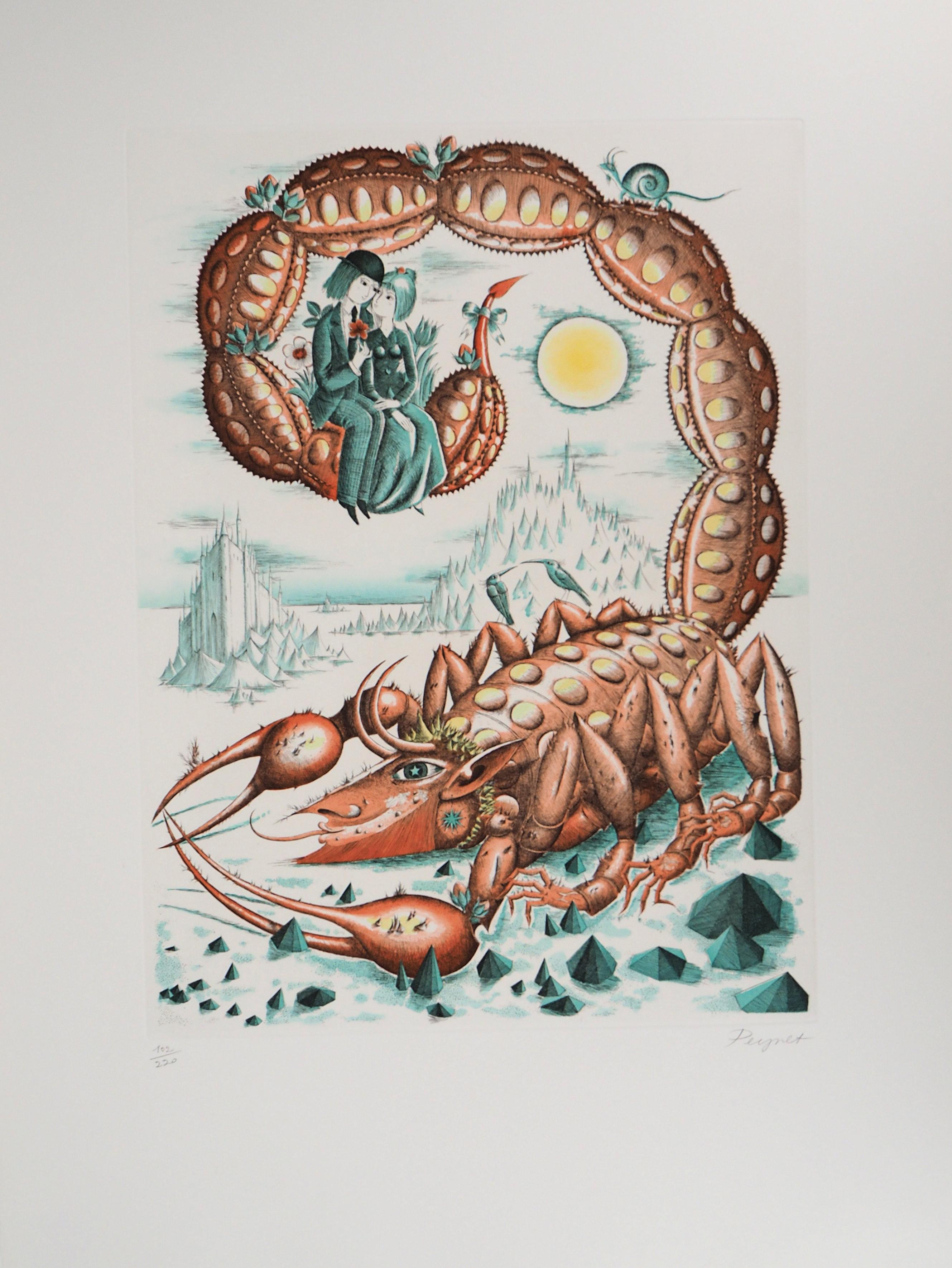 Raymond Peynet Figurative Print - Astrology - Zodiac : Scorpions - Original Etching Handsigned in pencil, 1979