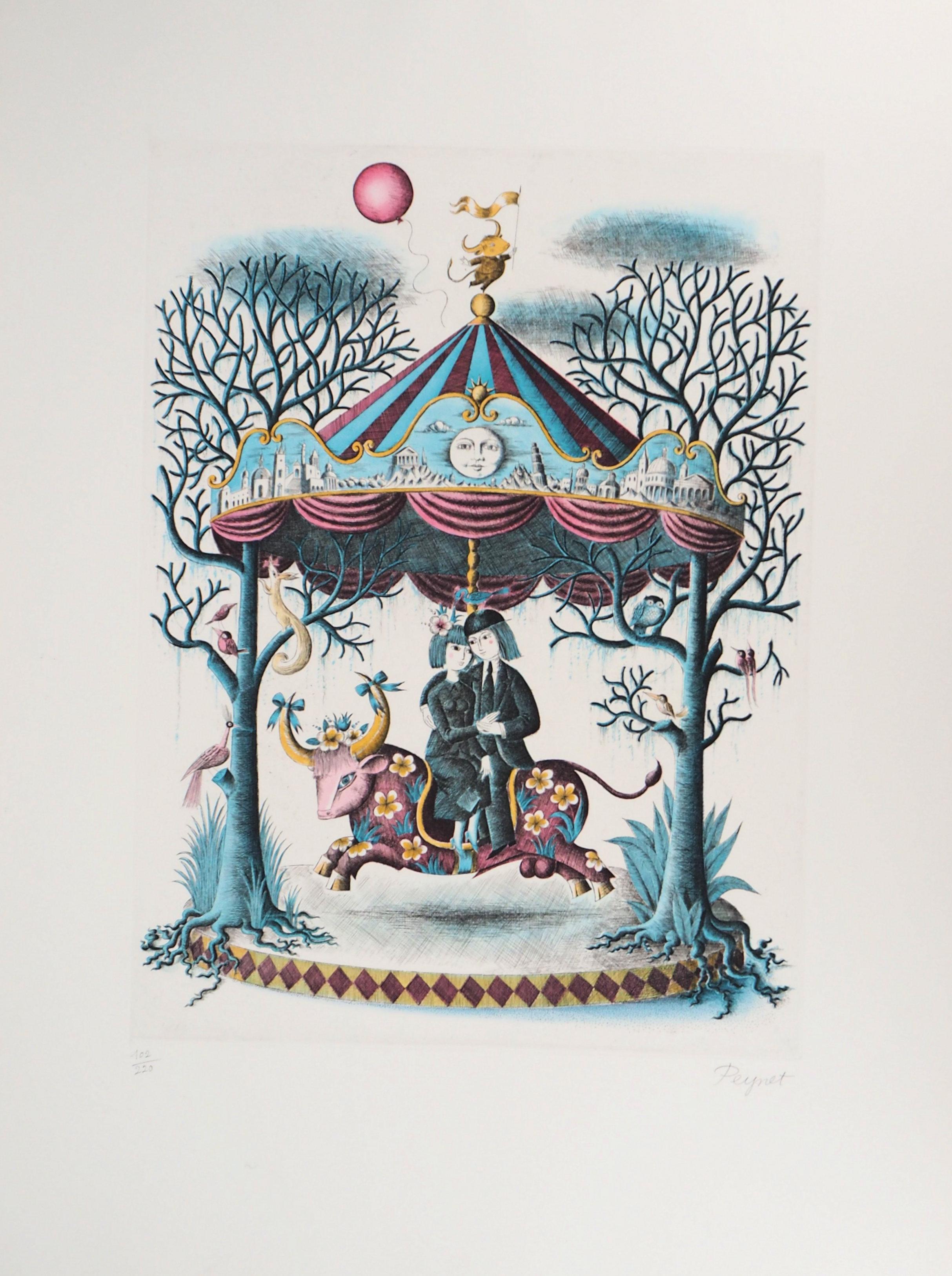 Raymond Peynet Figurative Print - Astrology - Zodiac : Taurus - Original Etching Handsigned, 1979