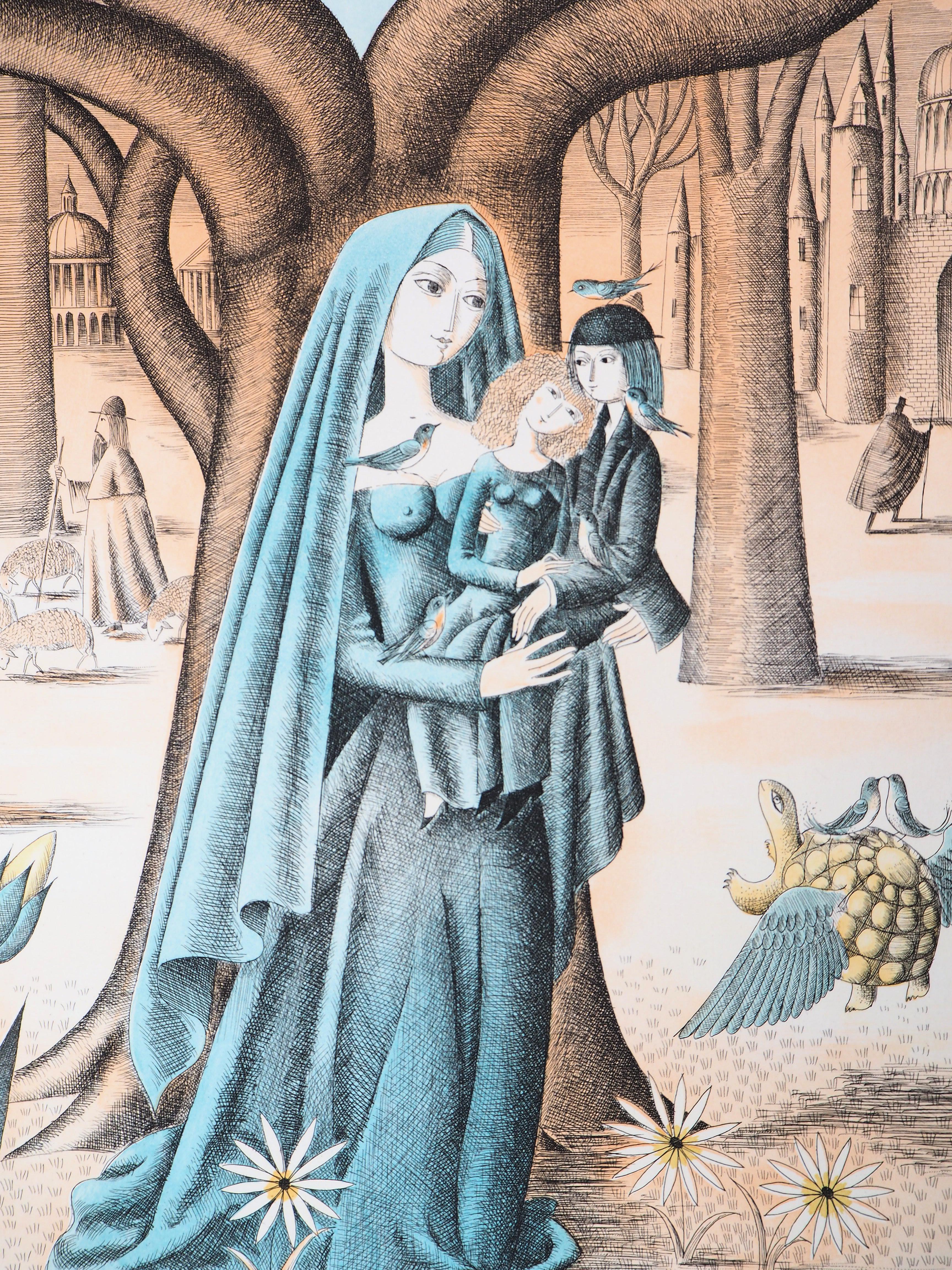 Astrology - Zodiac : Virgo - Original Etching, 1979 - Beige Figurative Print par Raymond Peynet