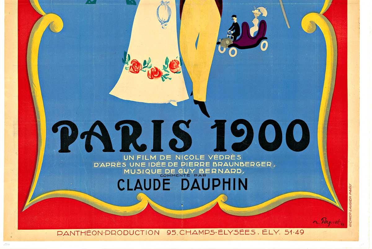 Poster cinematografico francese d'epoca originale Paris 1900 de la Belle Epoque 1900-1914 - Landscape Print Blu di Raymond Peynet
