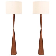 Raymond Pfennig Woodturned Walnut Floor Lamps for Zina Lamp Co.