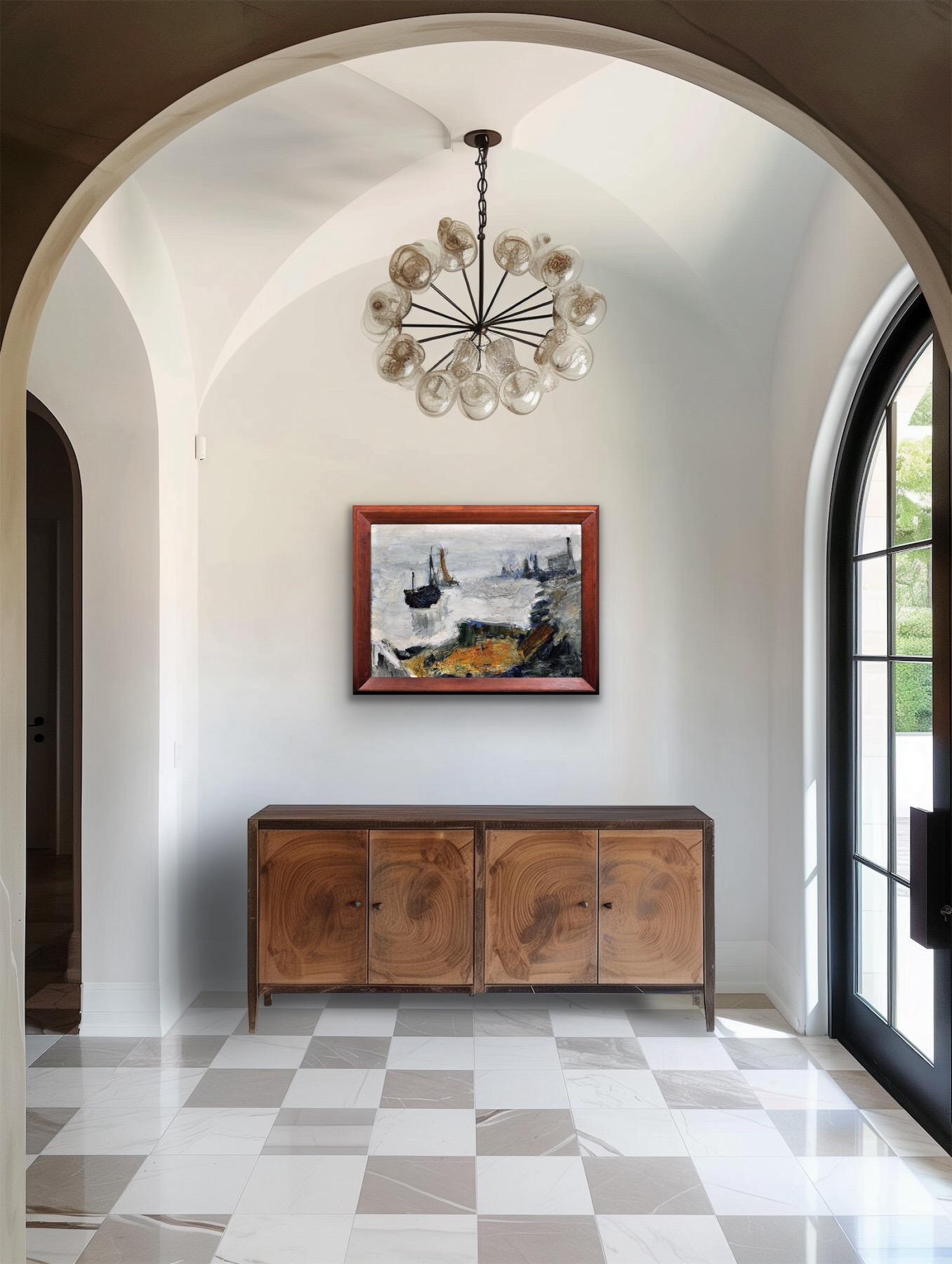 Pintura al óleo abstracta impresionista enmarcada del artista del grupo Gravelines circa 1964 en venta 9