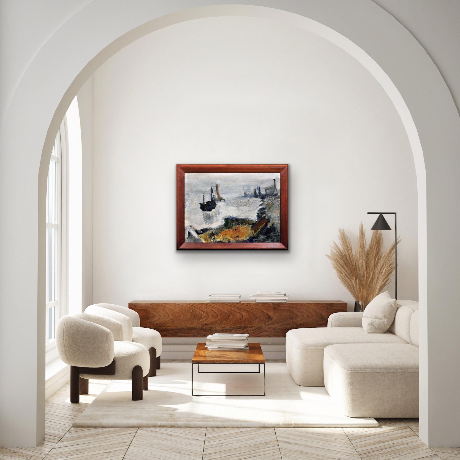 Pintura al óleo abstracta impresionista enmarcada del artista del grupo Gravelines circa 1964 en venta 10