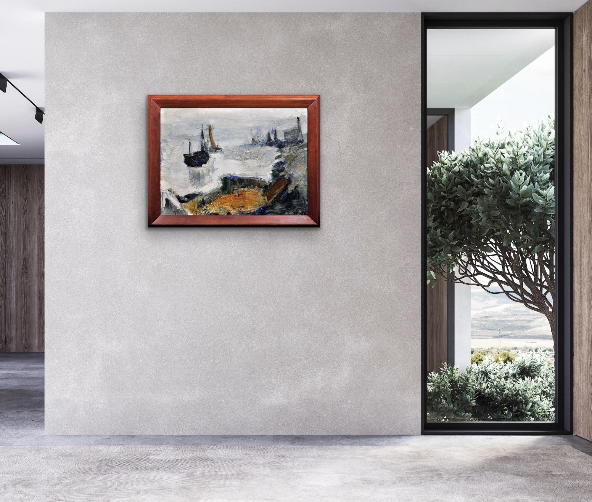 Pintura al óleo abstracta impresionista enmarcada del artista del grupo Gravelines circa 1964 en venta 11
