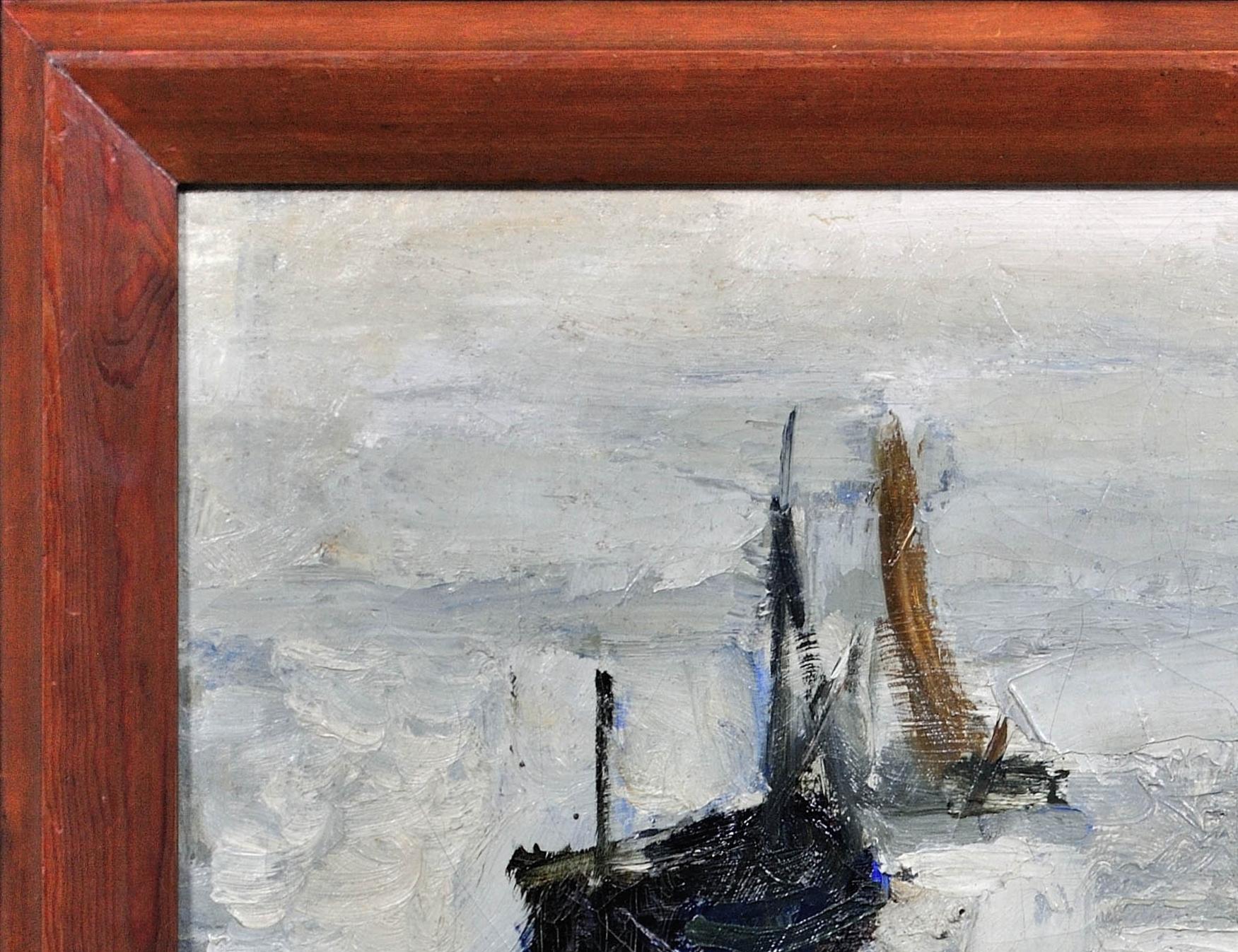 Pintura al óleo abstracta impresionista enmarcada del artista del grupo Gravelines circa 1964 en venta 15