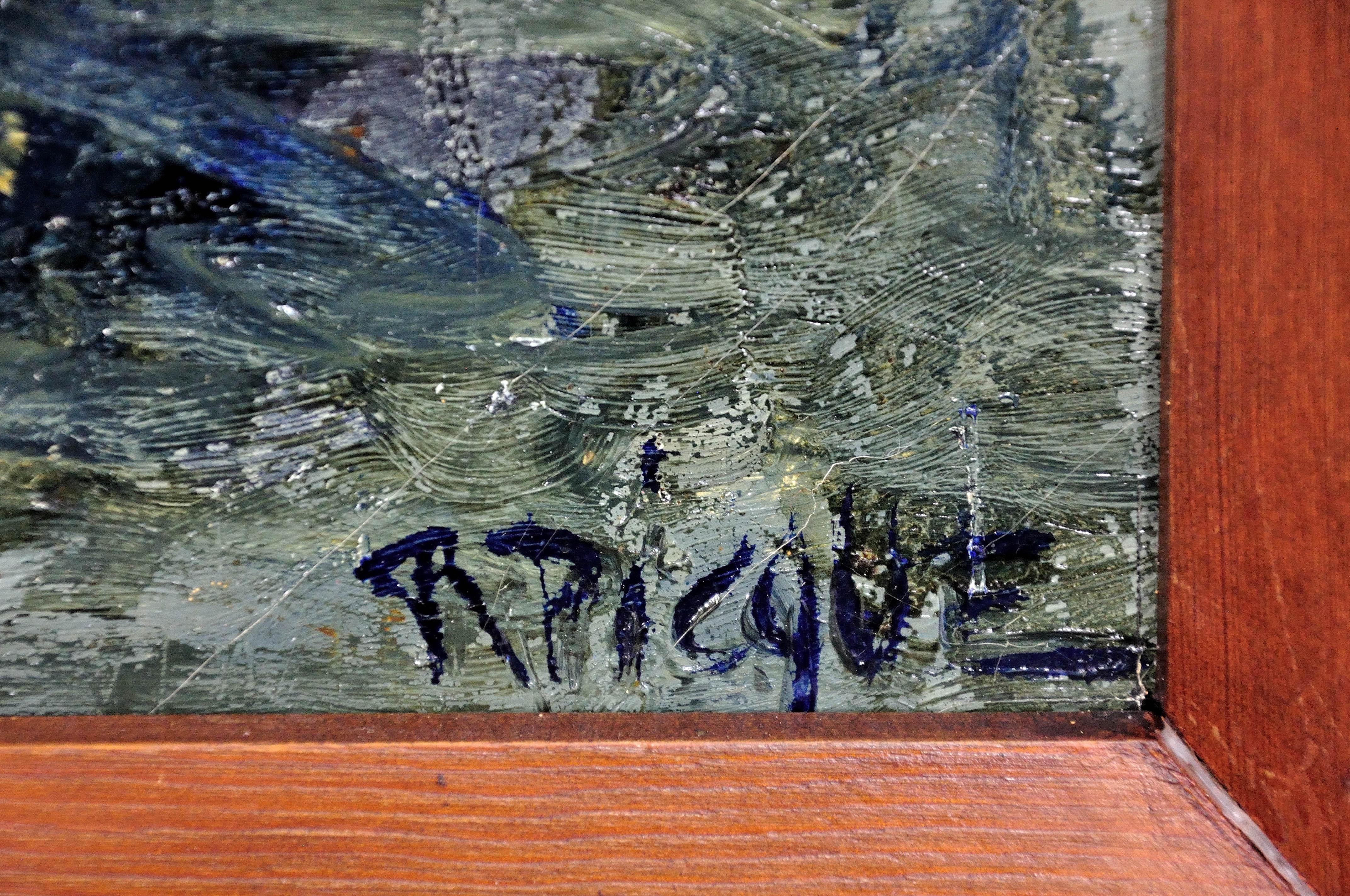 Pintura al óleo abstracta impresionista enmarcada del artista del grupo Gravelines circa 1964 - Painting Impresionista abstracto de Raymond Picque