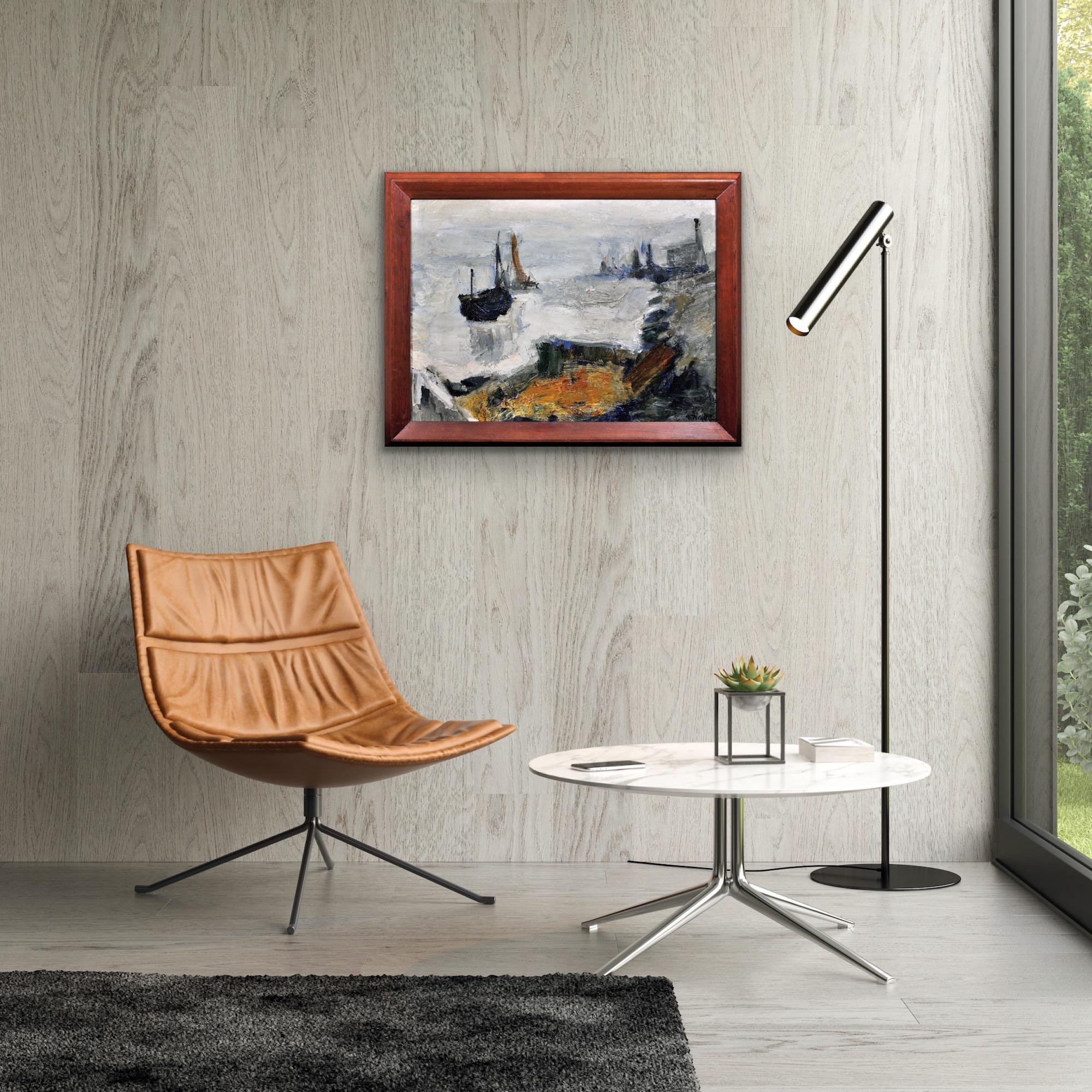 Pintura al óleo abstracta impresionista enmarcada del artista del grupo Gravelines circa 1964 en venta 4