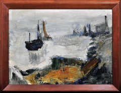 Peinture à l'huile impressionniste abstraite encadrée de l'artiste du groupe Gravelines Circa 1964