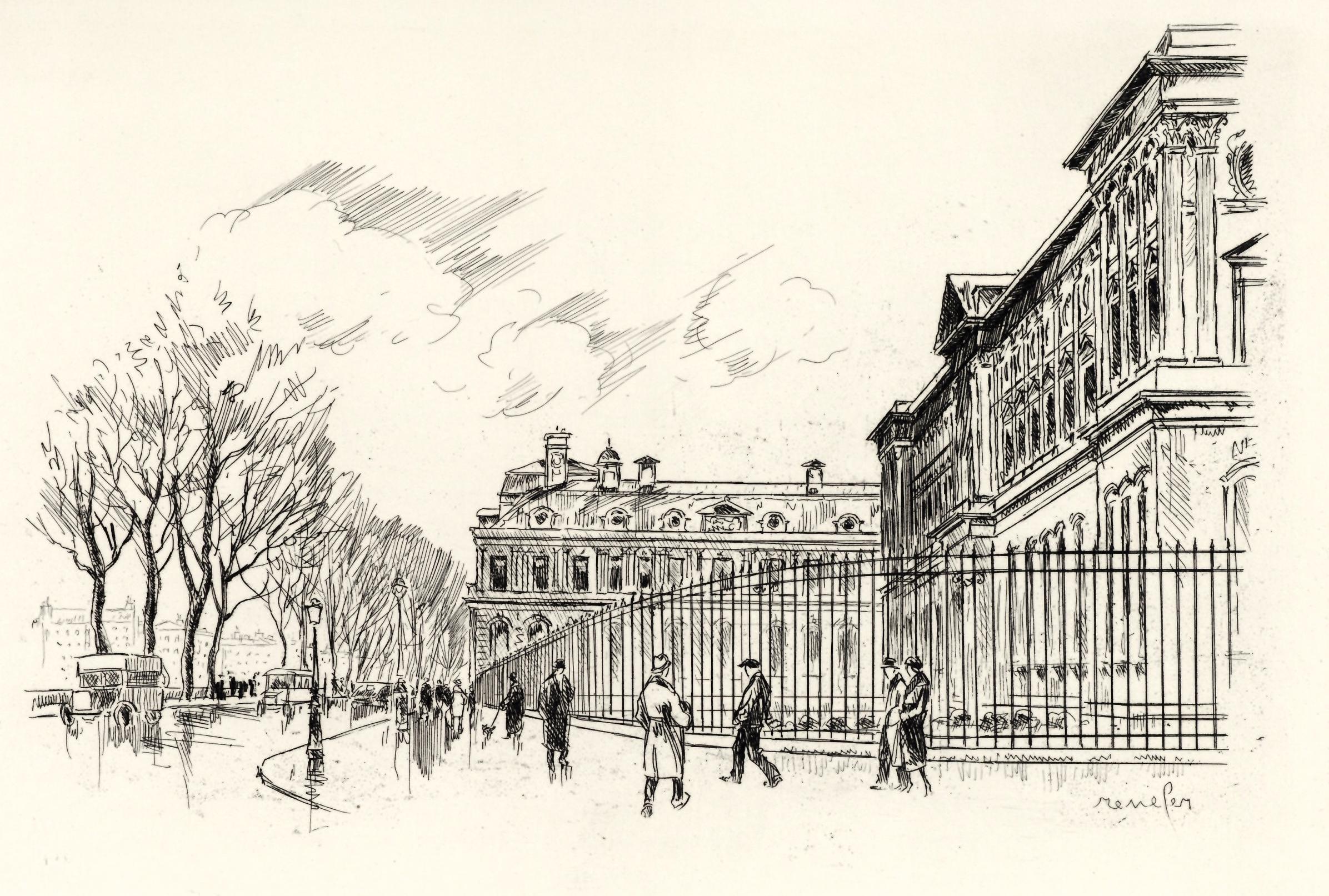 "Les musees" original etching - Print by Raymond Renefer