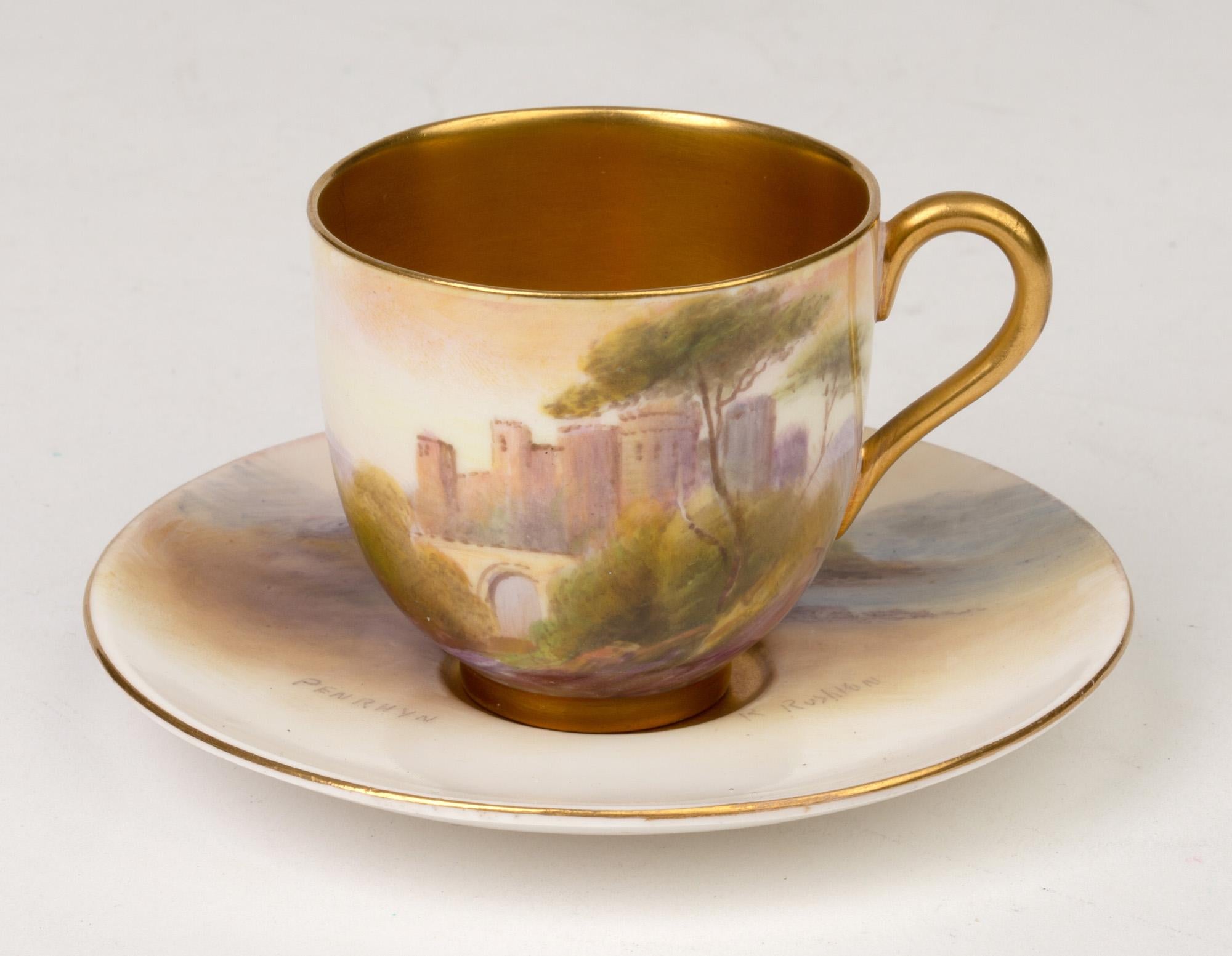 Raymond Rushton Royal Worcester Hand Painted Welsh Castles Cup and Saucer 2