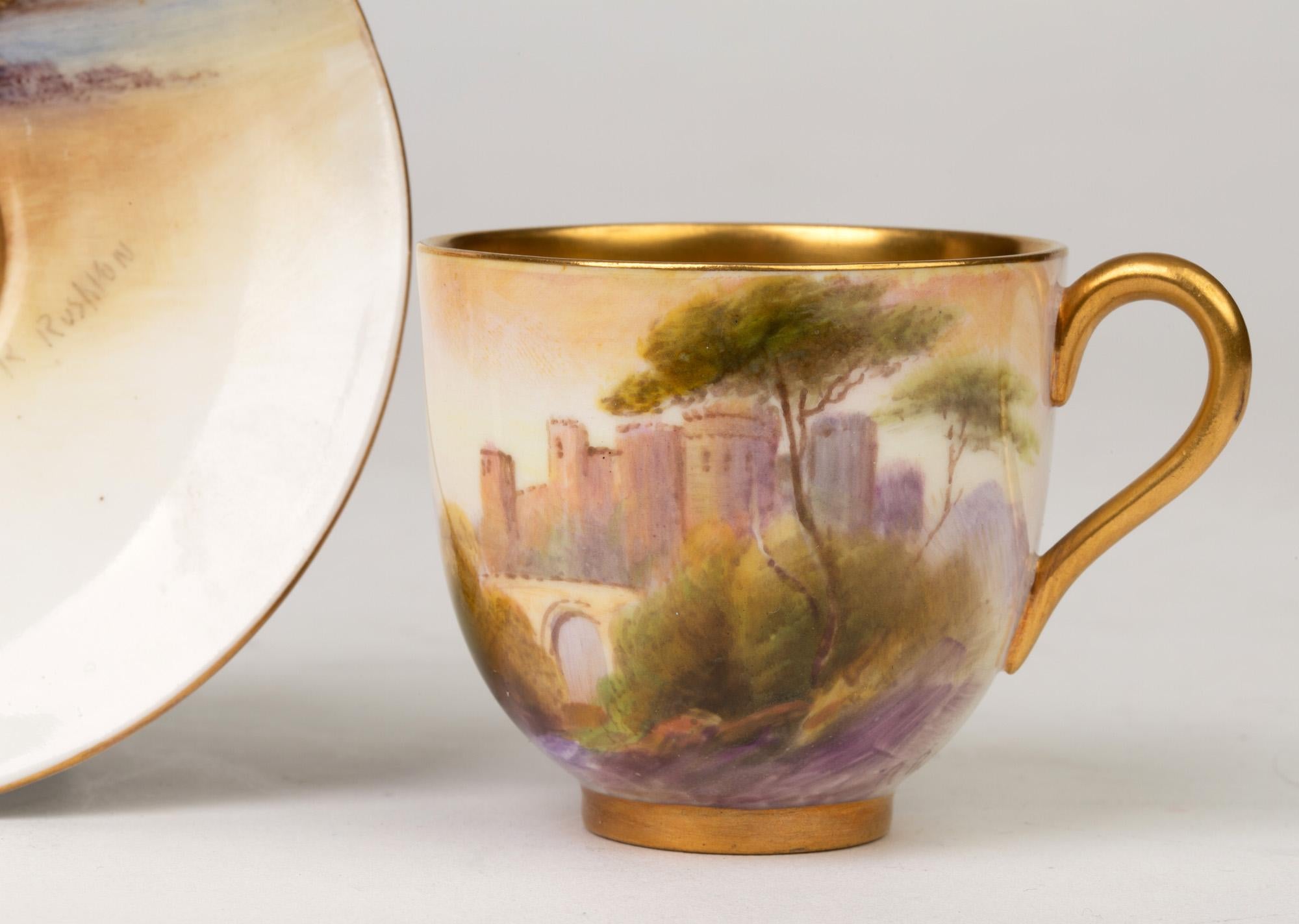 Raymond Rushton Royal Worcester Hand Painted Welsh Castles Cup and Saucer 3