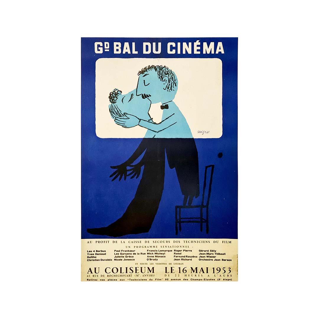 1953 Original poster for the Grand bal du Cinéma made by Savignac - Print by Raymond Savignac