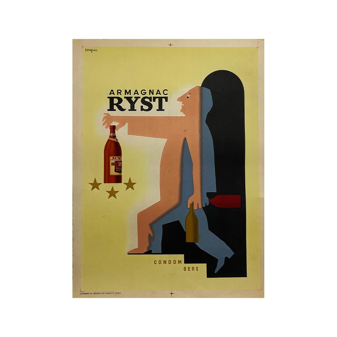 Original poster in a totally Art Deco style realized by Savignac - Armagnac Ryst For Sale 1
