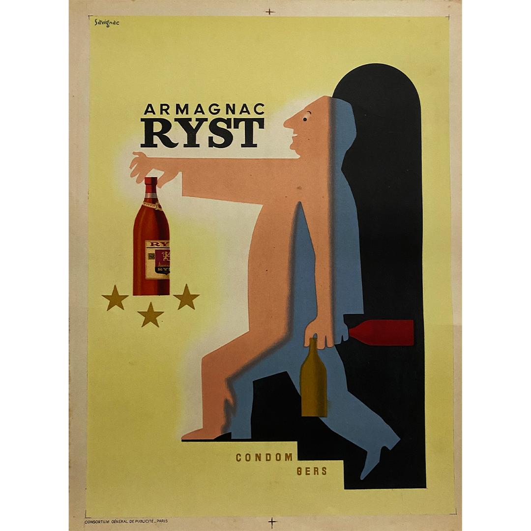 Original poster in a totally Art Deco style realized by Savignac - Armagnac Ryst - Print by Raymond Savignac