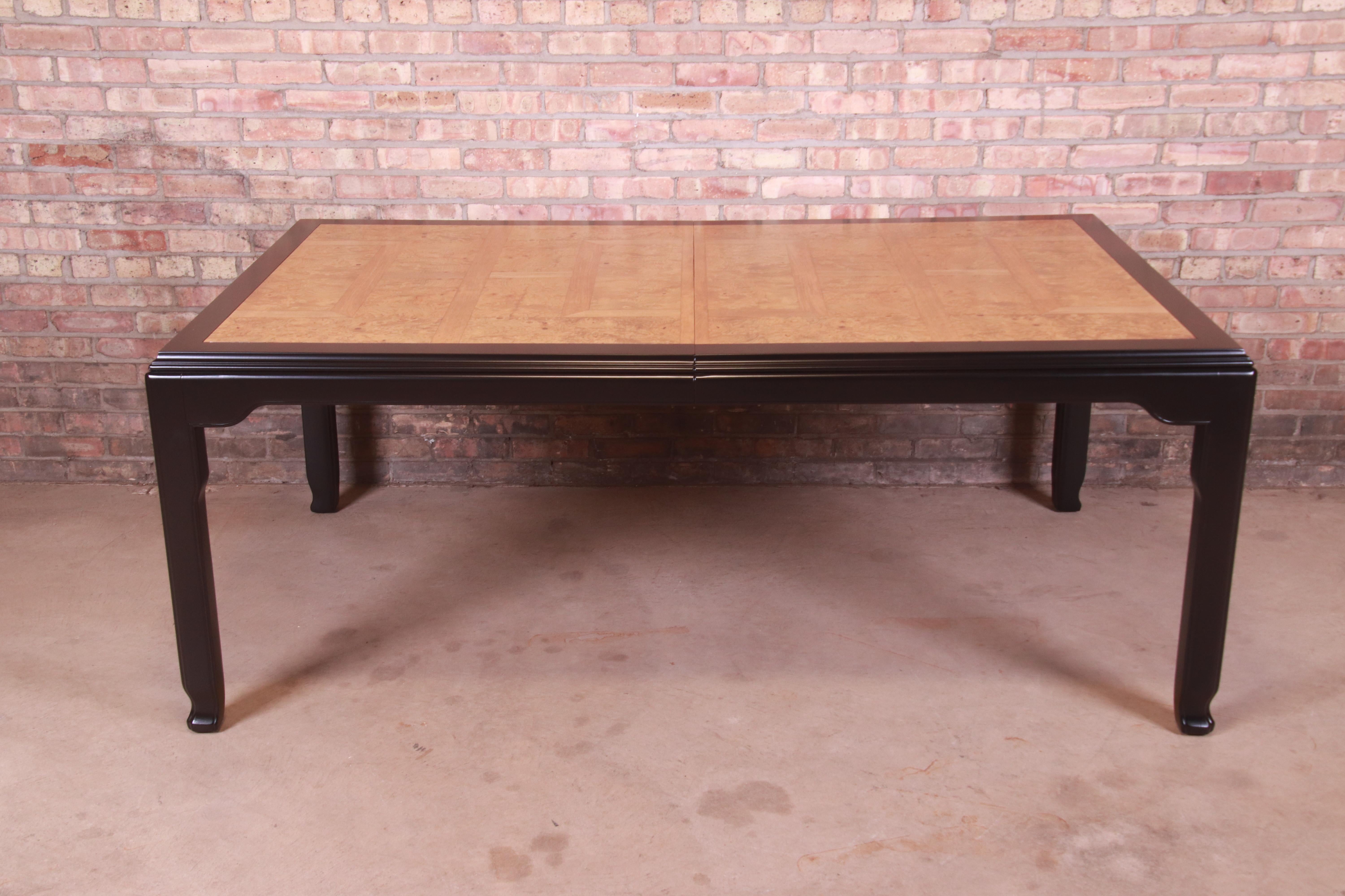 Raymond Sobota for Century Burl Wood and Black Lacquer Dining Table, Refinished For Sale 2