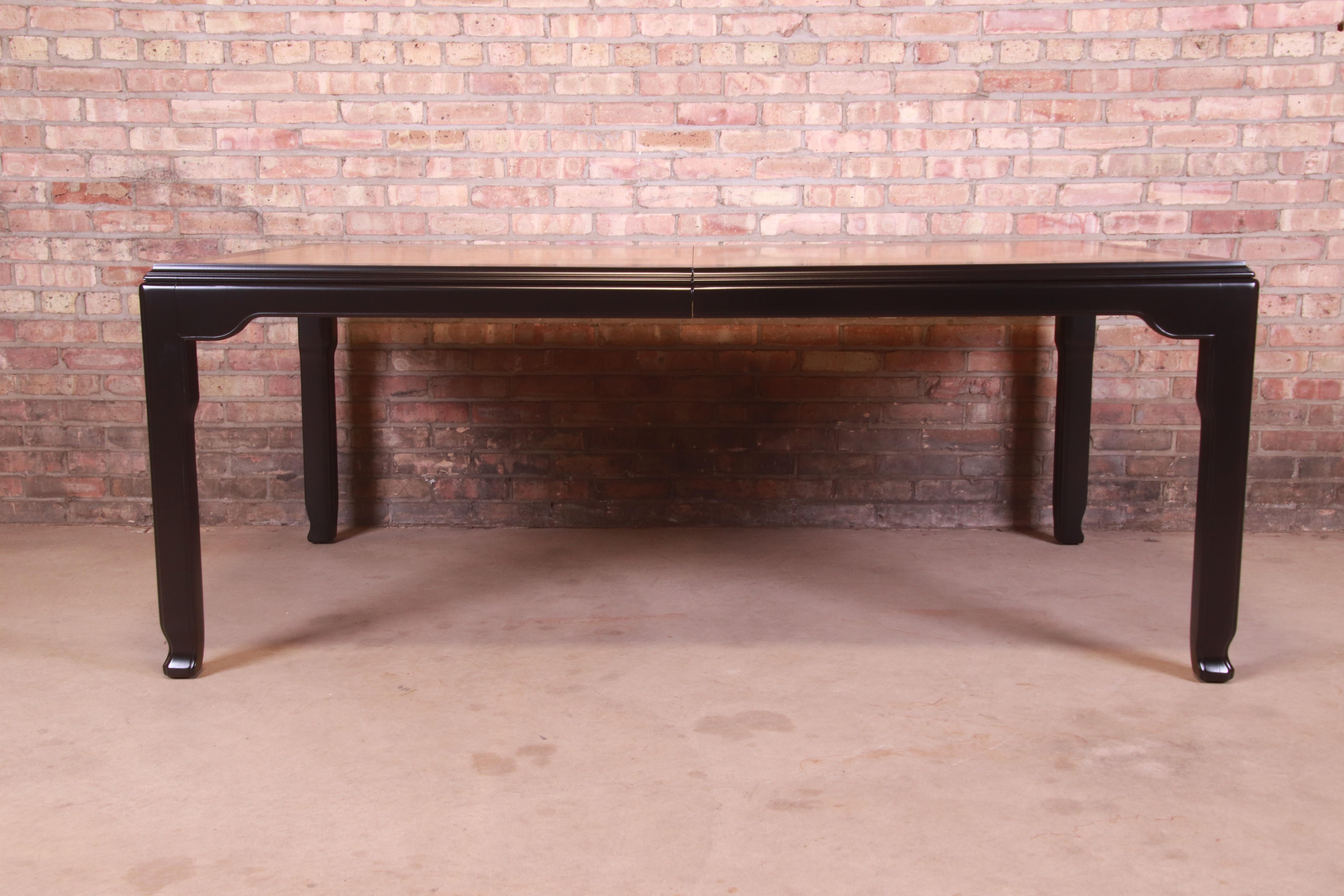 Raymond Sobota for Century Burl Wood and Black Lacquer Dining Table, Refinished 3