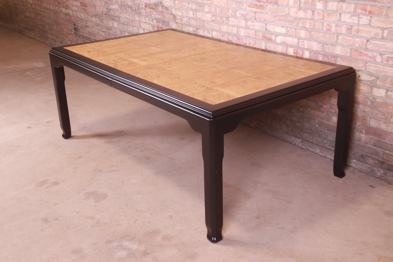 Raymond Sobota for Century Burl Wood and Black Lacquer Dining Table, Refinished For Sale 7