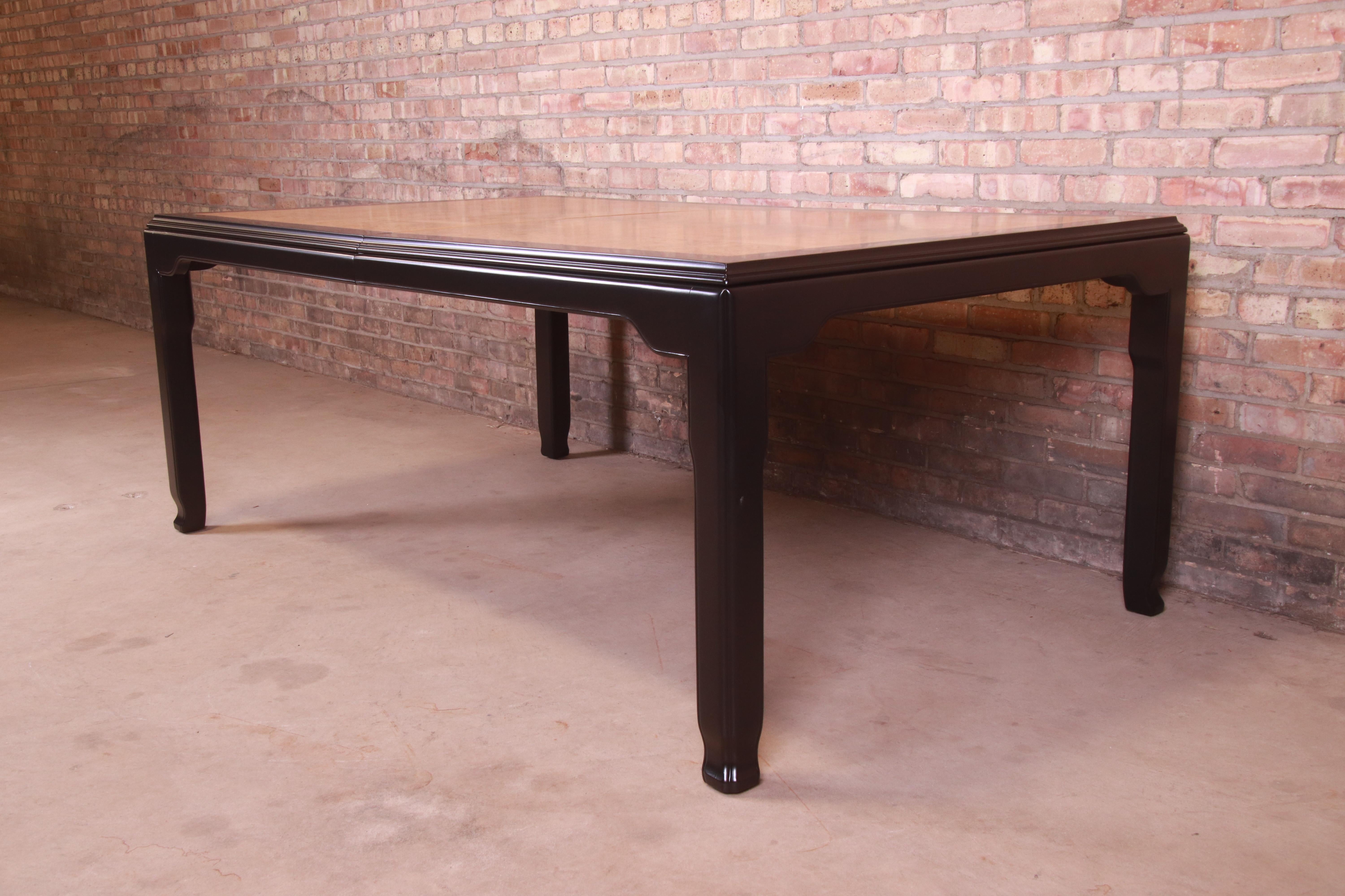 Raymond Sobota for Century Burl Wood and Black Lacquer Dining Table, Refinished For Sale 5