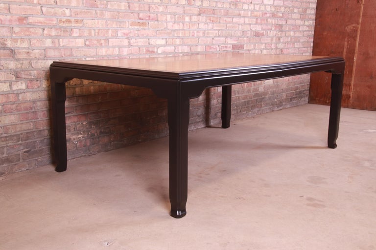 Raymond Sobota for Century Burl Wood and Black Lacquer Dining Table, Refinished For Sale 10