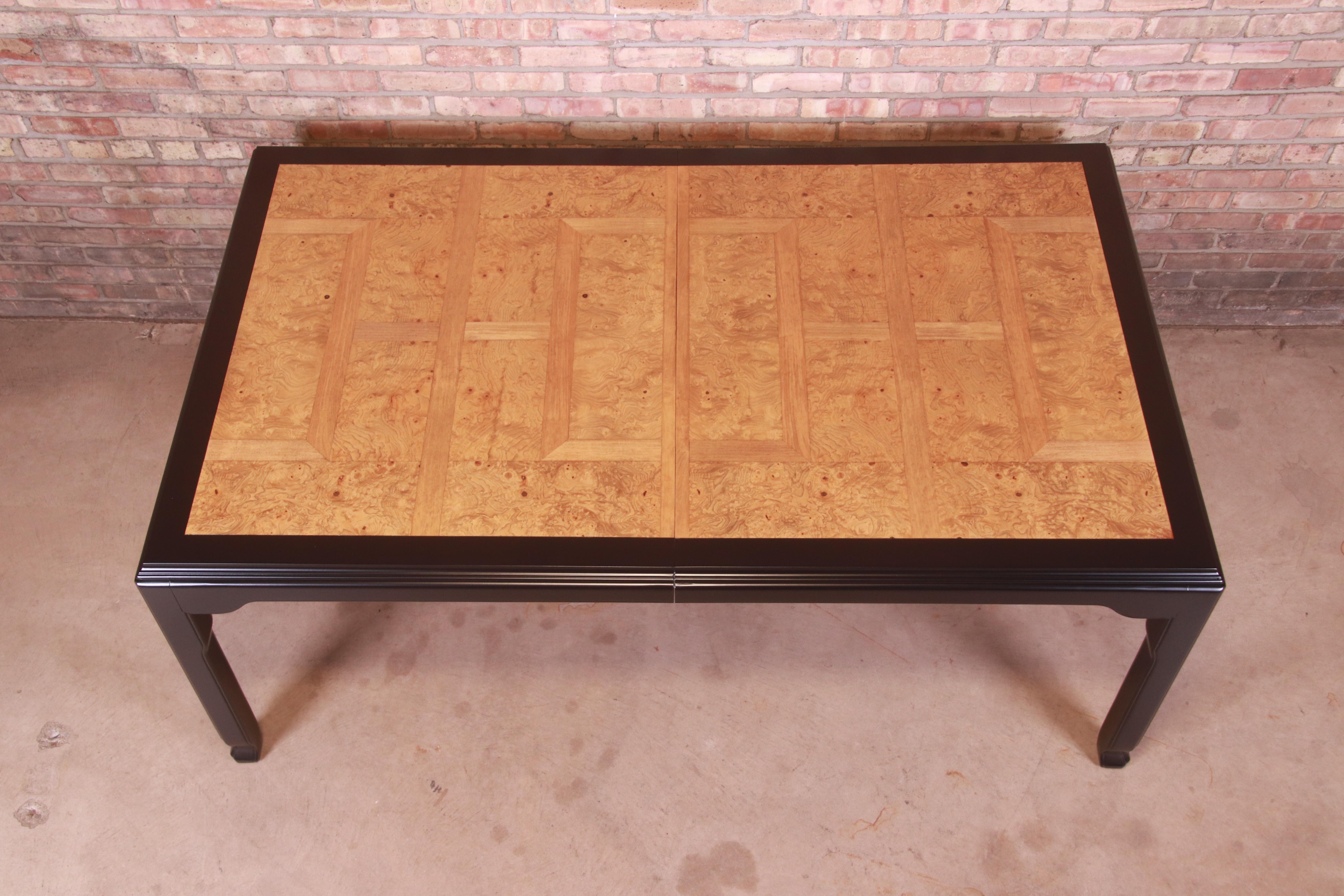 Raymond Sobota for Century Burl Wood and Black Lacquer Dining Table, Refinished For Sale 8