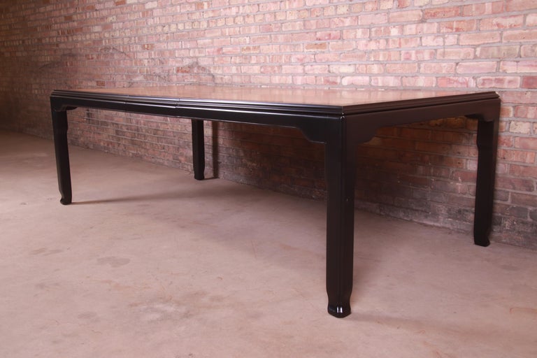 Raymond Sobota for Century Burl Wood and Black Lacquer Dining Table, Refinished In Good Condition For Sale In South Bend, IN