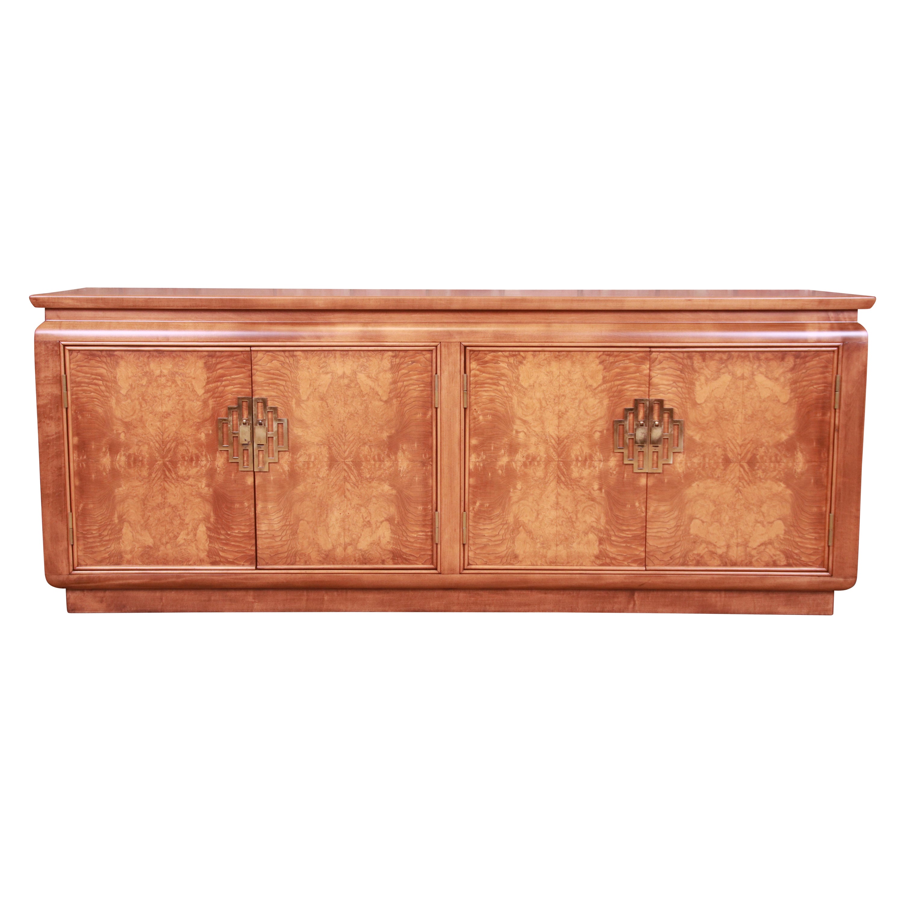 Raymond Sobota for Century Hollywood Regency Burl Wood Credenza, Refinished