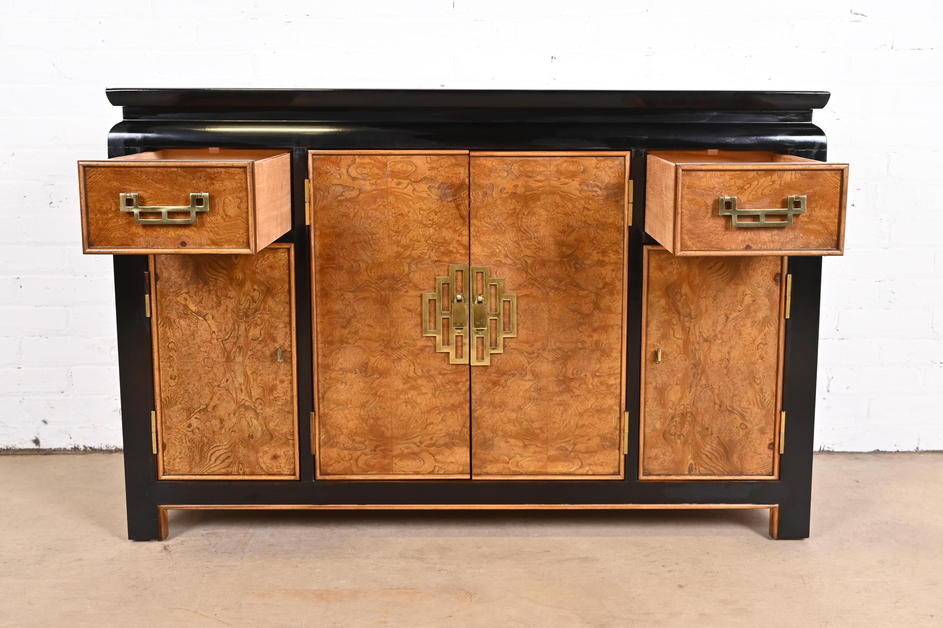 Raymond Sobota for Century Hollywood Regency Chinoiserie Burl Wood Sideboard 3