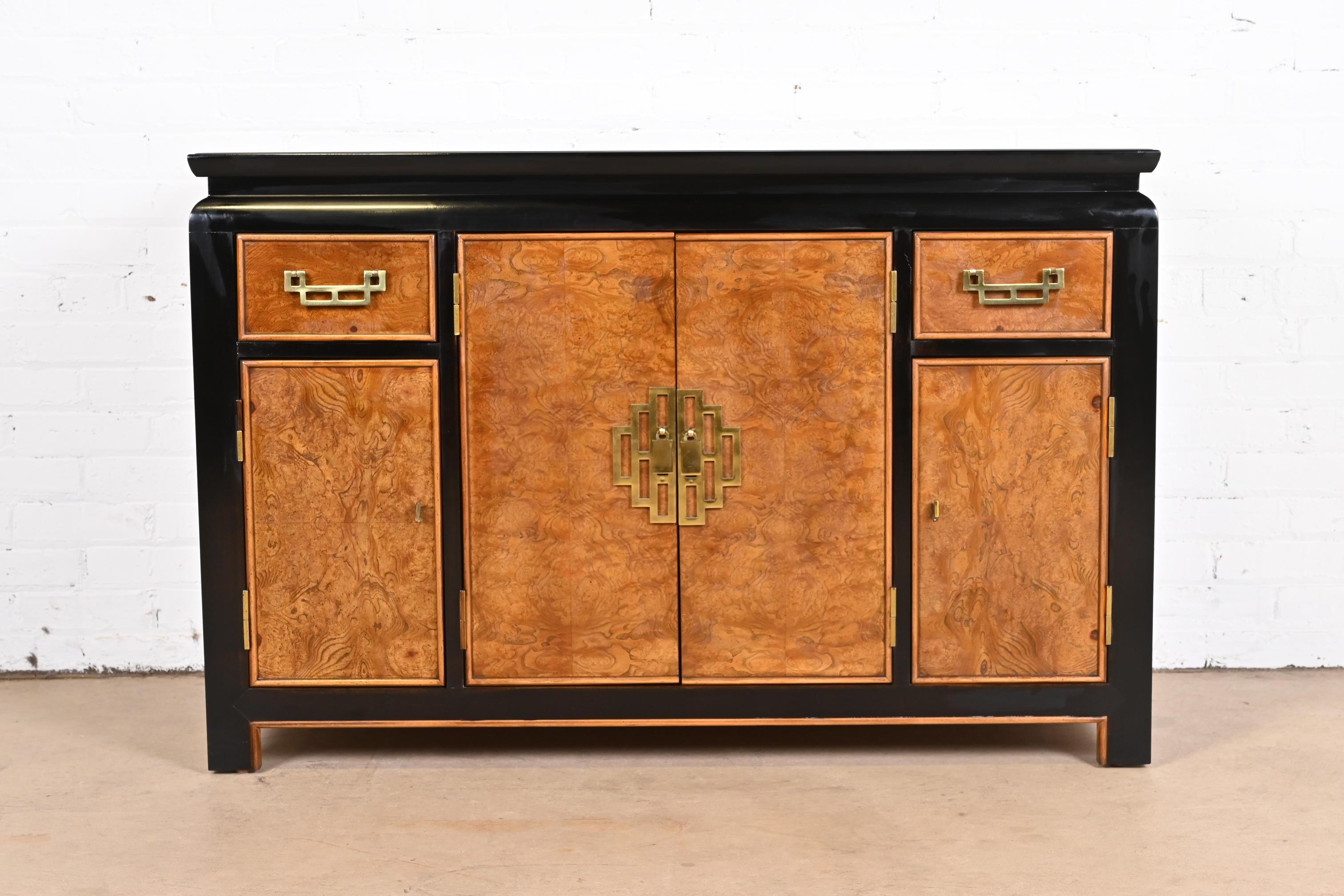 Mid-Century Modern Raymond Sobota for Century Hollywood Regency Chinoiserie Burl Wood Sideboard