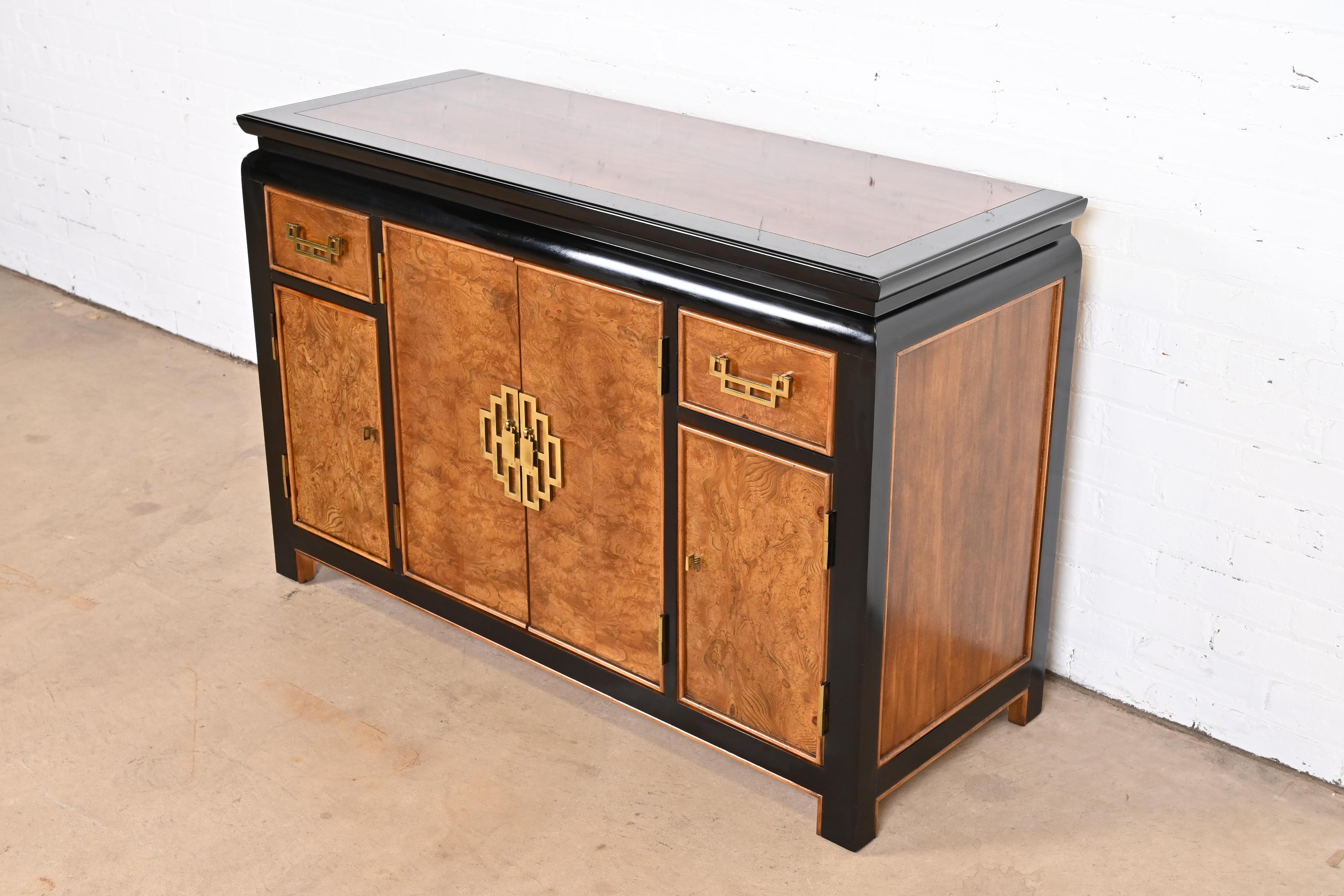 American Raymond Sobota for Century Hollywood Regency Chinoiserie Burl Wood Sideboard