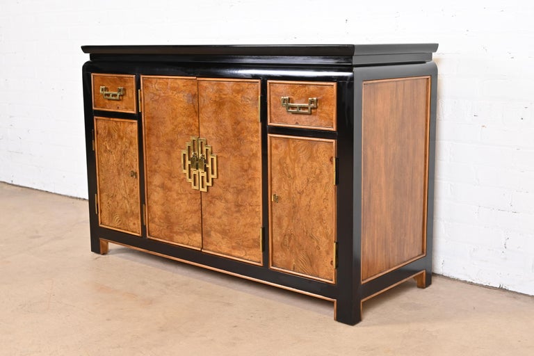 Raymond Sobota for Century Hollywood Regency Chinoiserie Burl Wood Sideboard In Good Condition In South Bend, IN