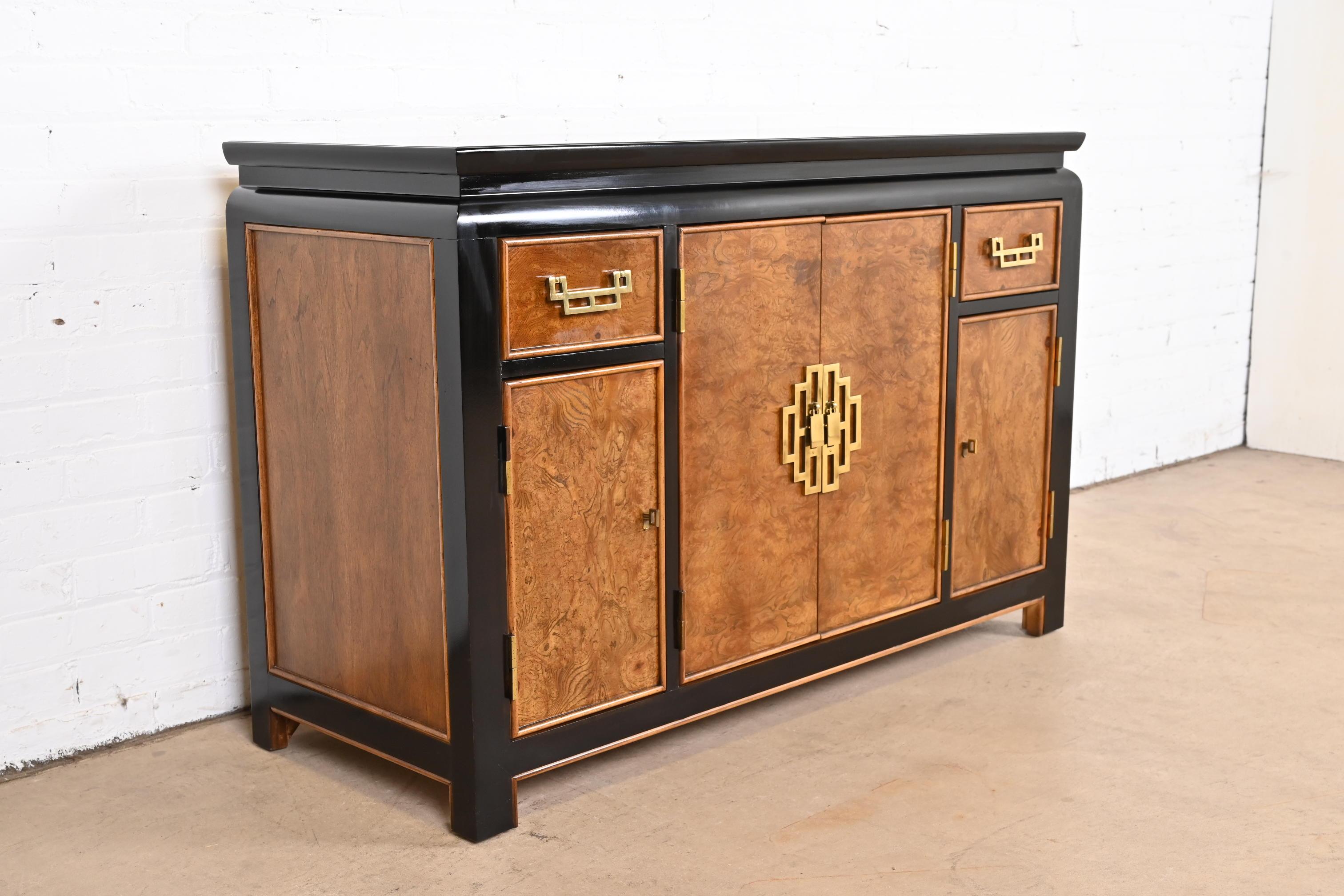 Late 20th Century Raymond Sobota for Century Hollywood Regency Chinoiserie Burl Wood Sideboard