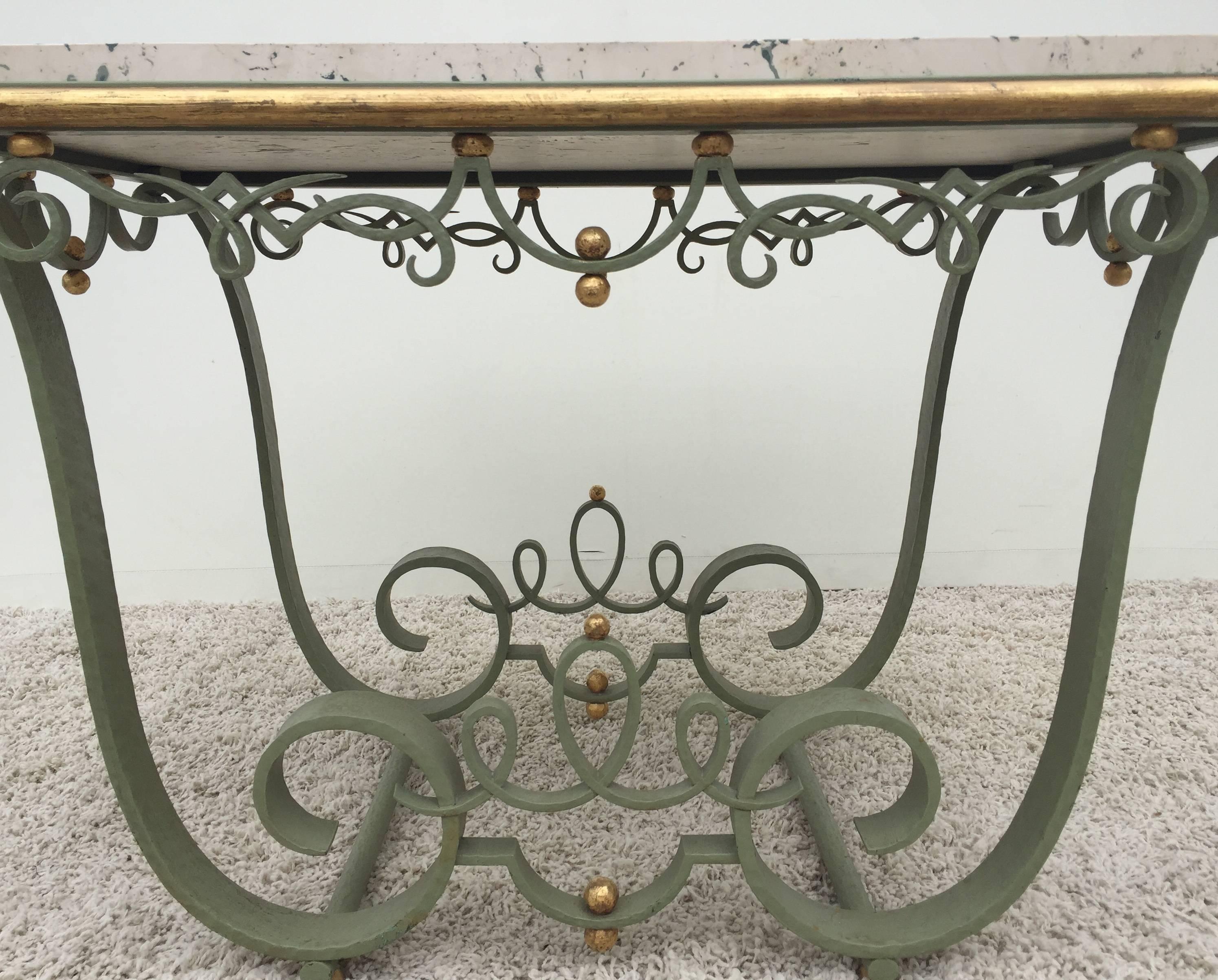 Anodized Raymond Subes Attributed Iron and Gilt Marble Table For Sale