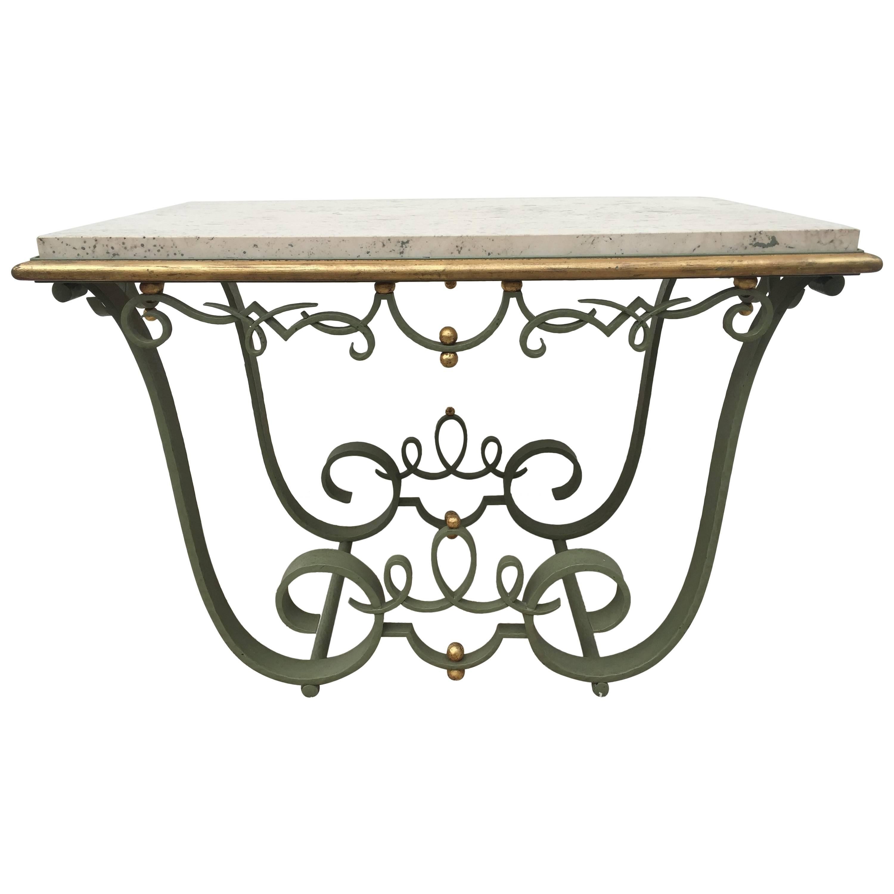 Raymond Subes Attributed Iron and Gilt Marble Table