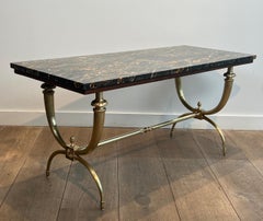 Raymond Subes Brass and Marble Neoclassical Style Coffee Table