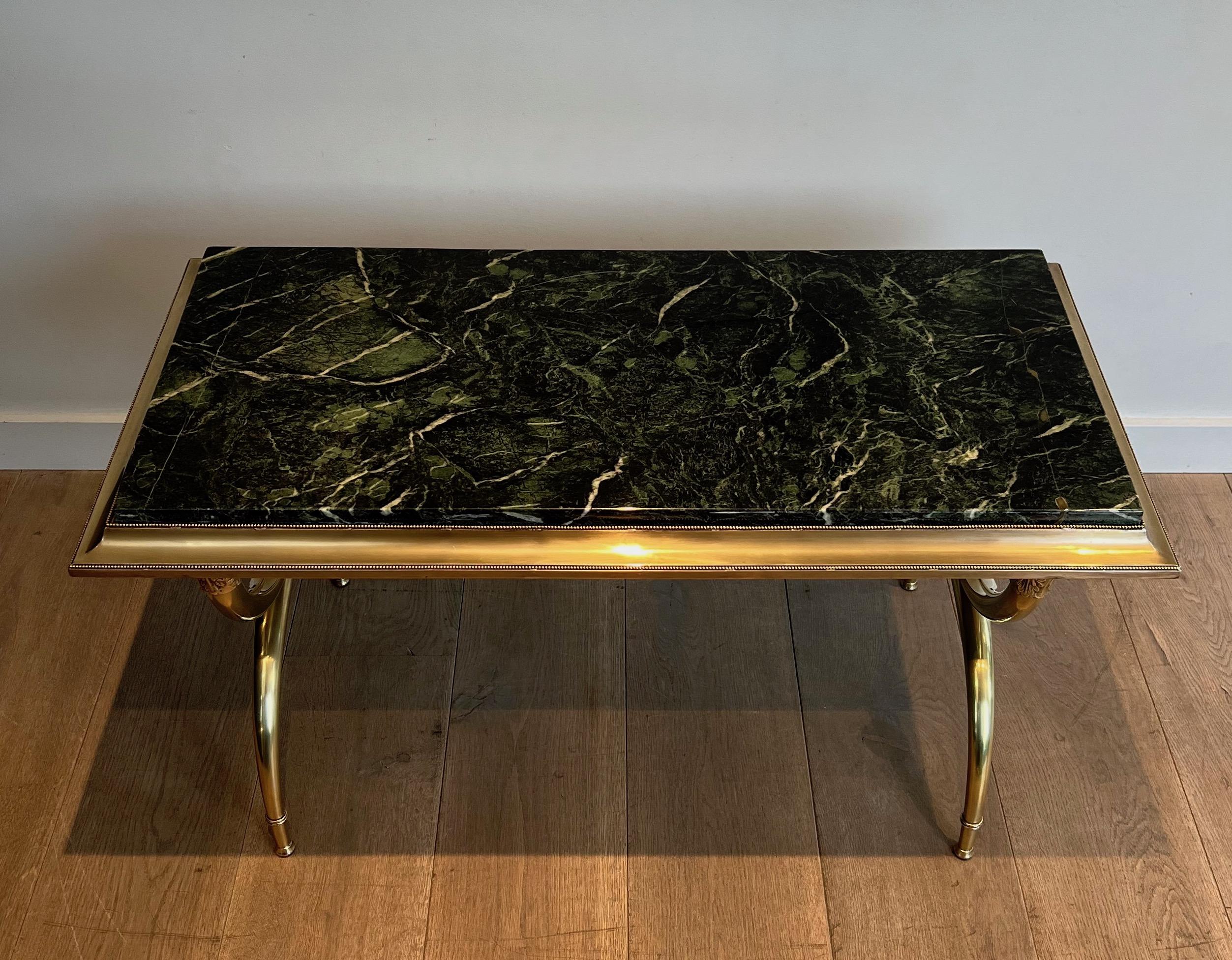 Raymond Subes Brass and Marble Neoclassical Style Coffee Table In Good Condition In Marcq-en-Barœul, Hauts-de-France